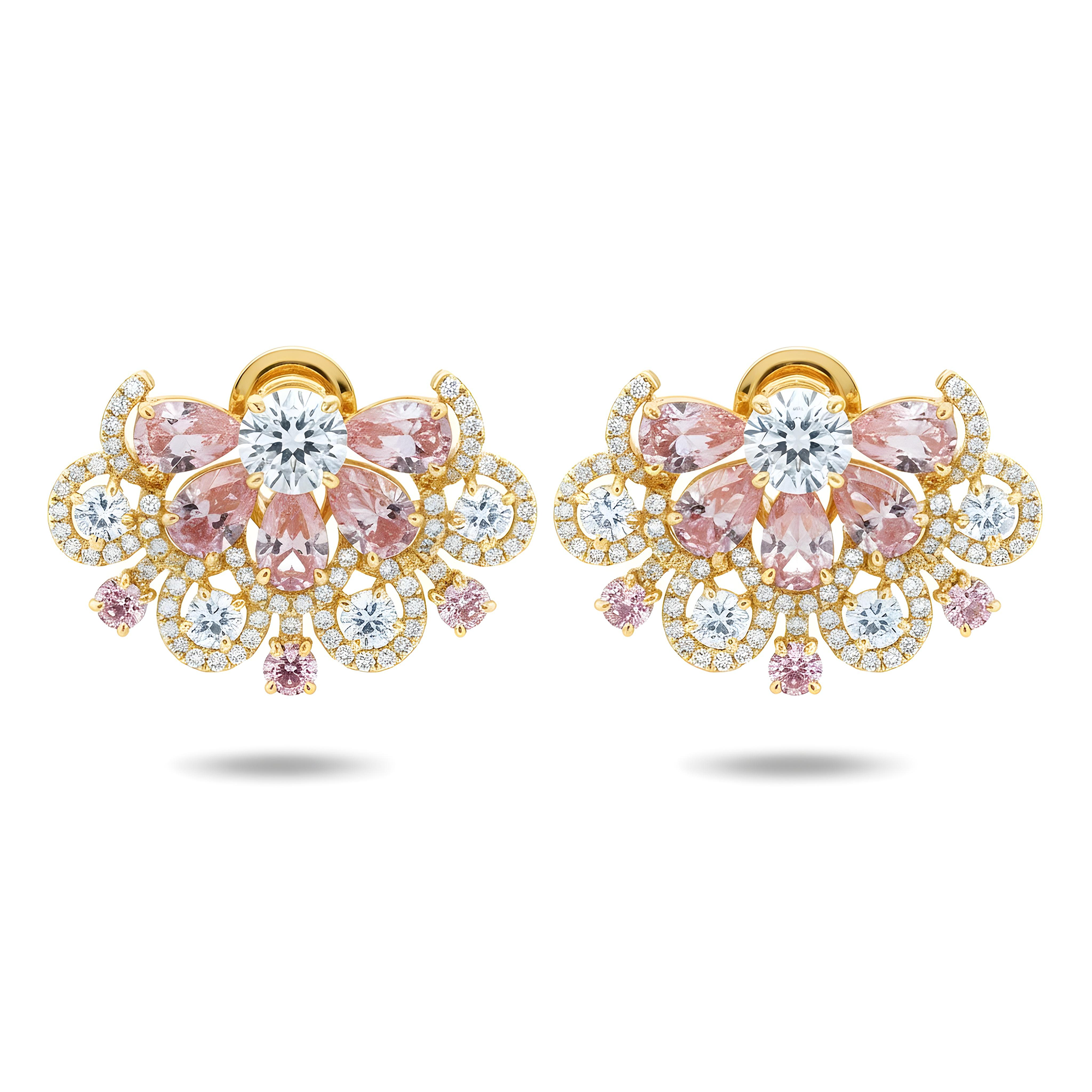 14K White Gold White & Fancy Pink Diamond Blooming Flower Earrings 11.05ctw