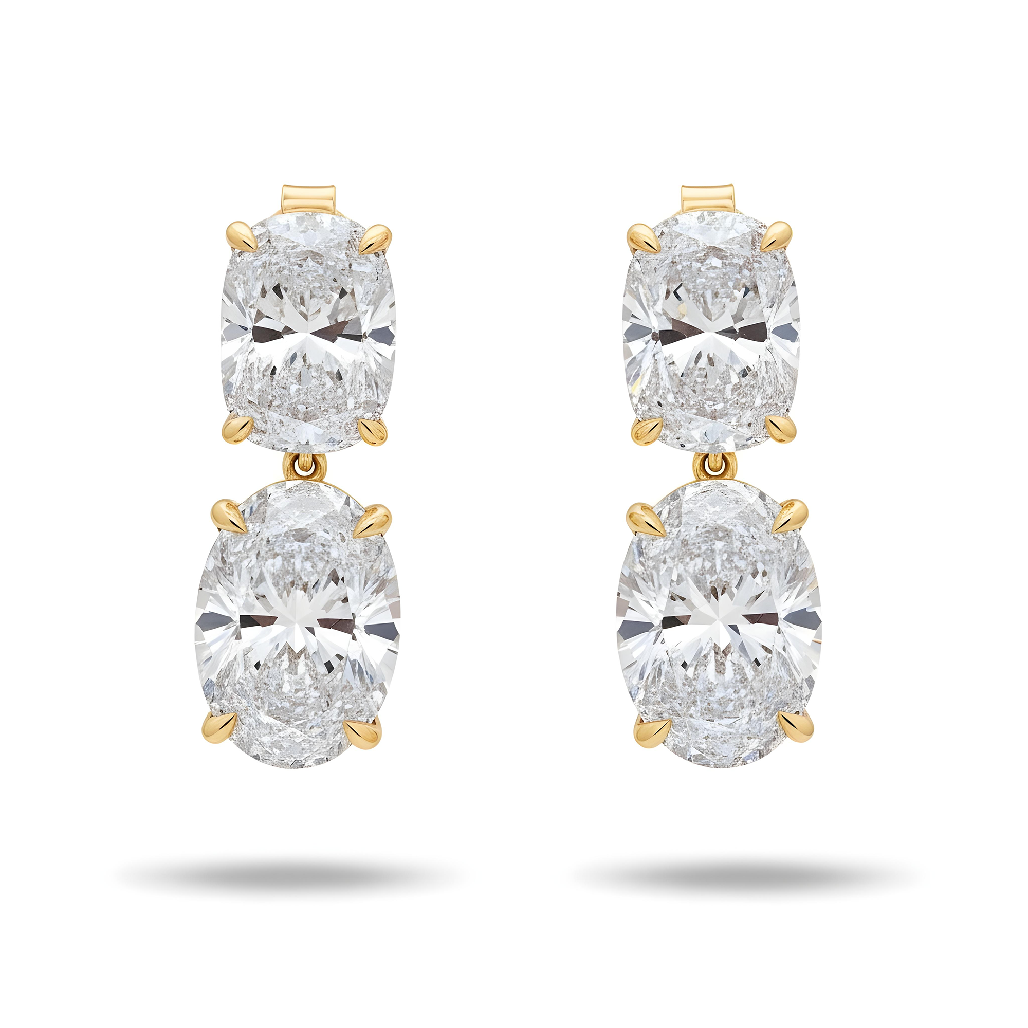 14K White Gold Cushion & Oval Cut Diamond Drop Earrings 17.25ct