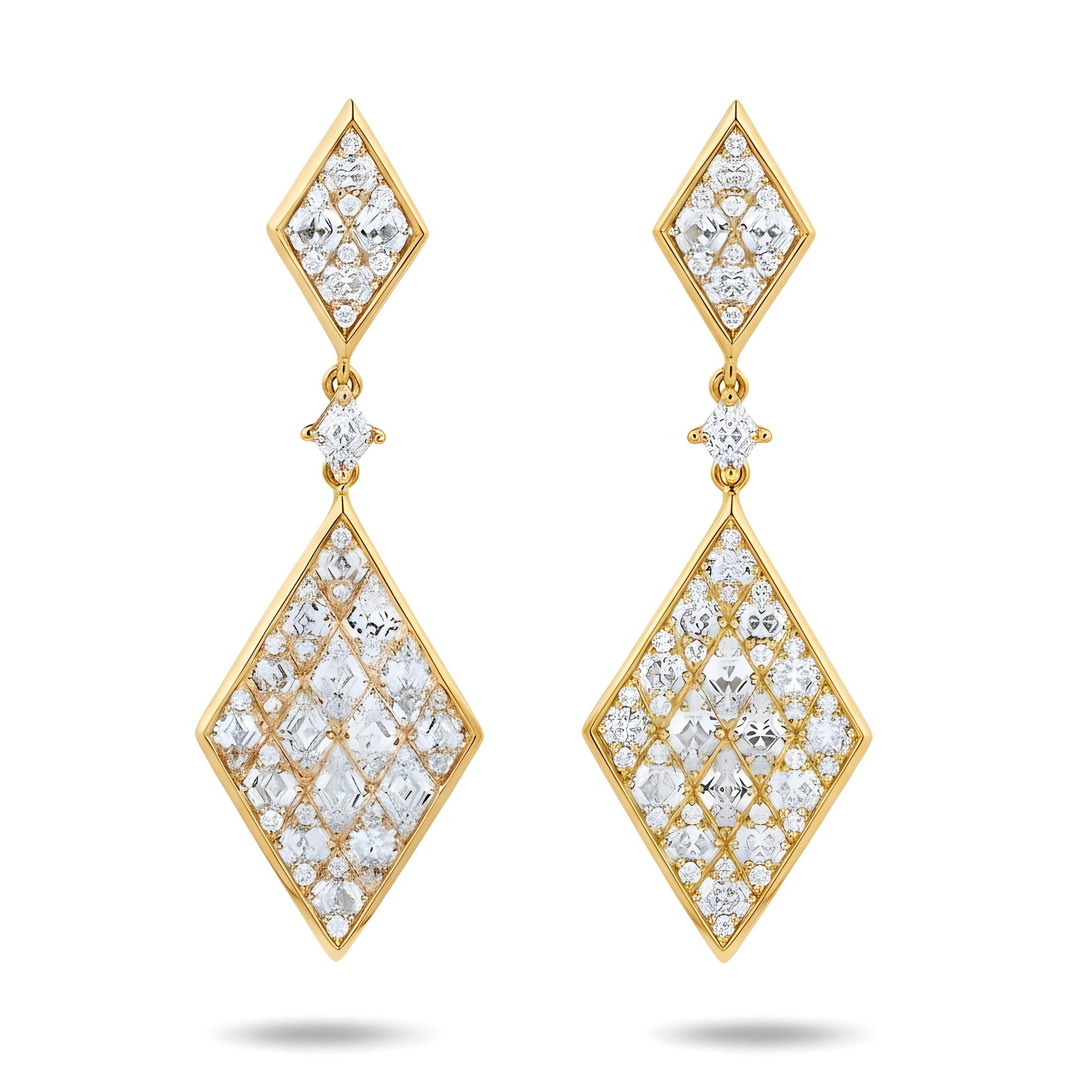 14K White Gold Three Tier Emerald Cut Diamond Drop Earrings 8.38ct