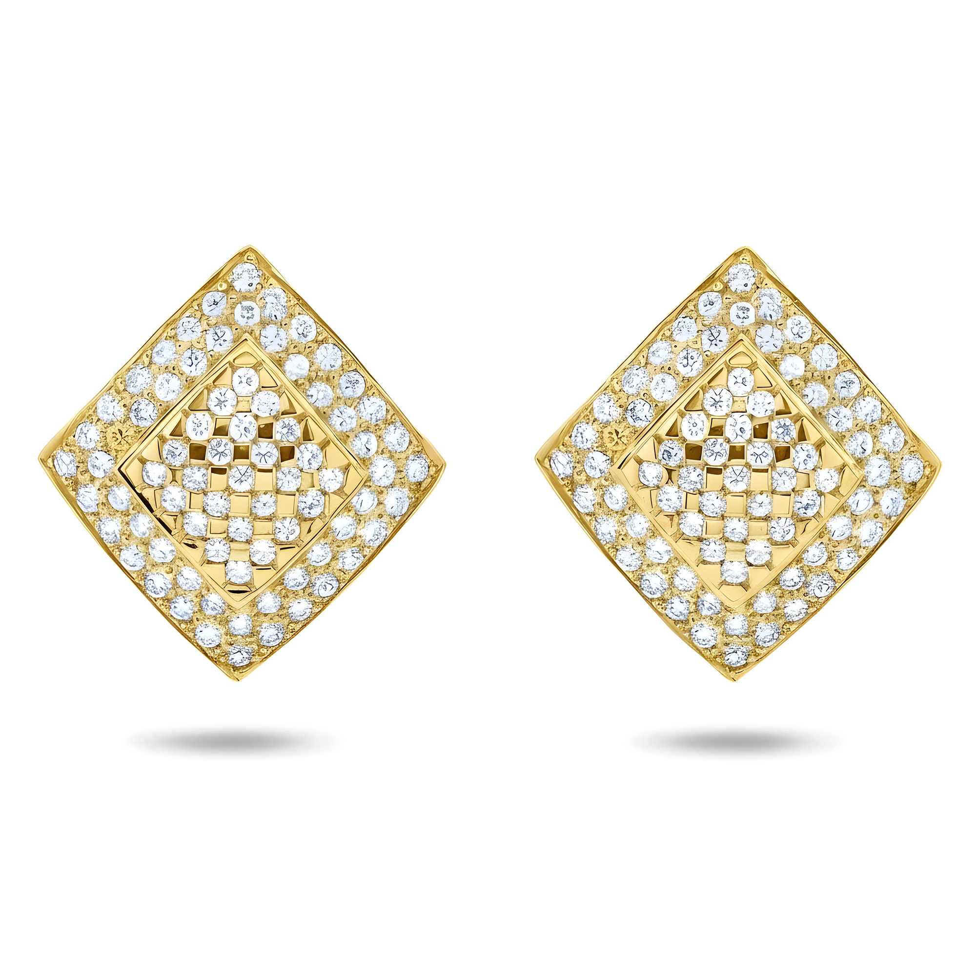 14K White Gold Pave Round Diamond Square Stud Earrings 2.65ctw