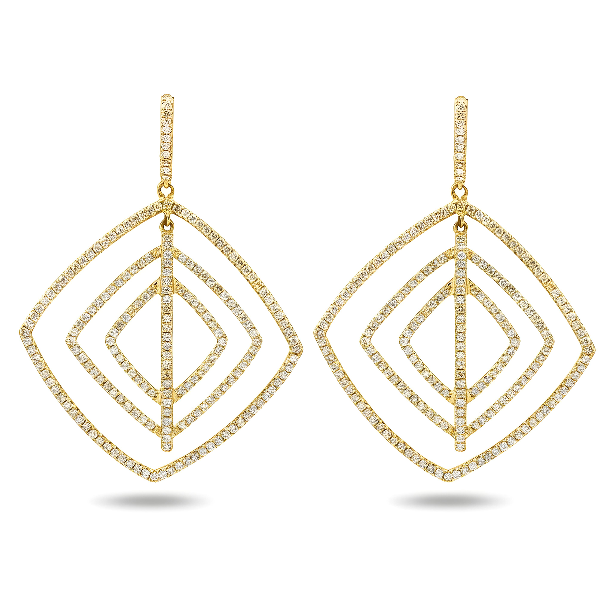 14K White Gold Round Diamond Square Drop Earrings 2.66ctw