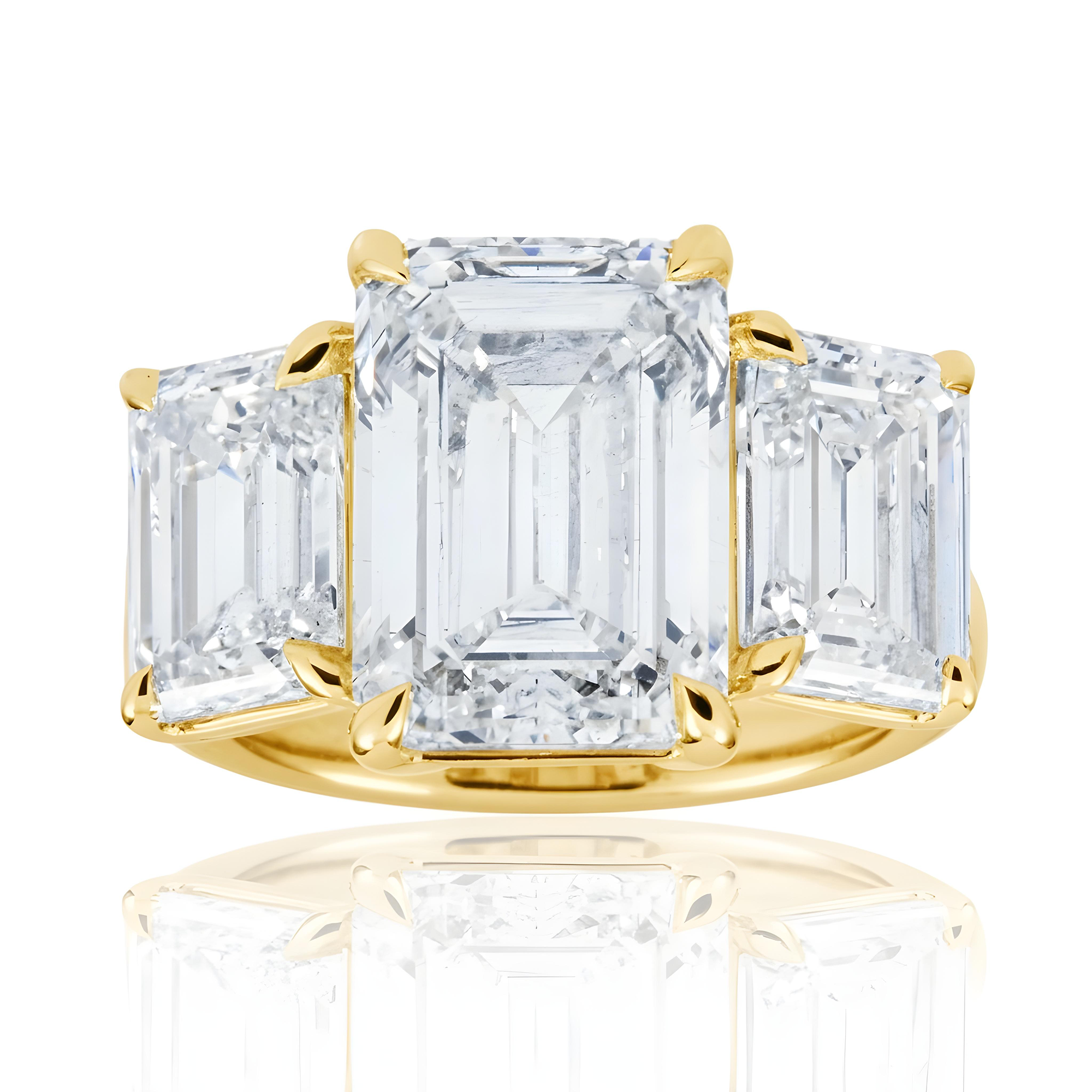 Platinum Triple Emerald Cut Diamond Engagement Ring 10.16ctw