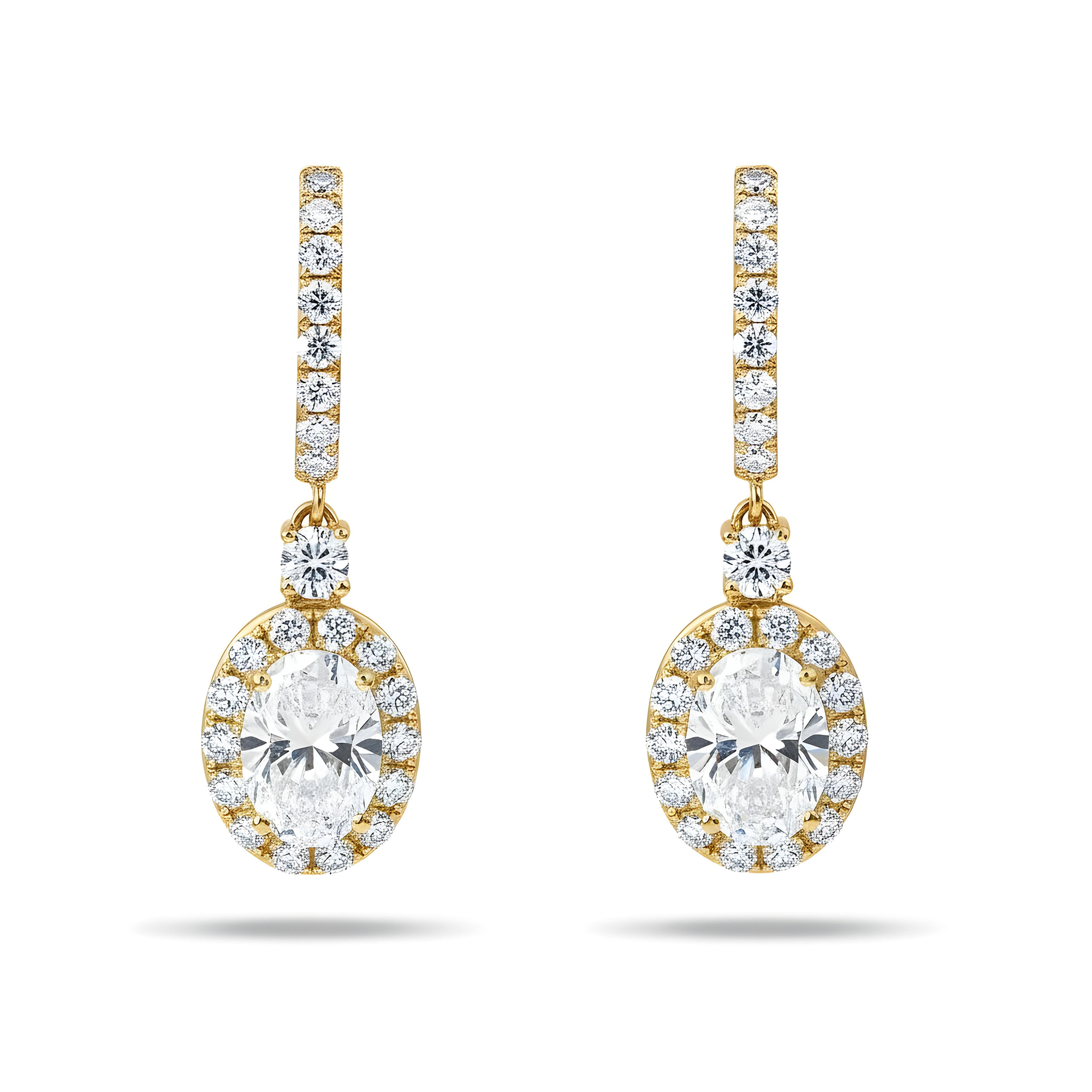 18K White Gold Oval Cut Diamond Drop Earring W/ Round Diamond Halo 5.14ctw