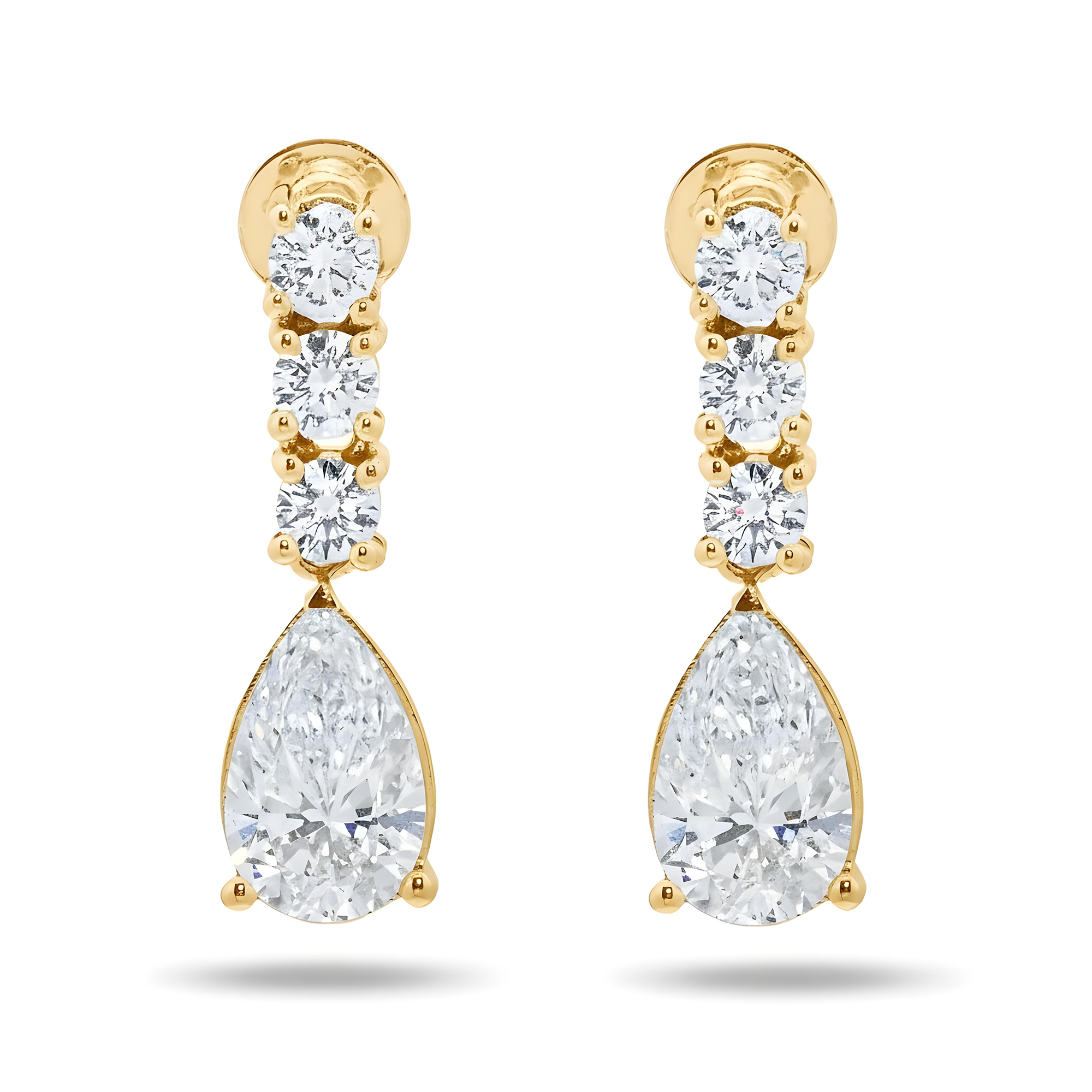 18K White Gold Pear & Round Diamond Drop Earrings 2.79ctw