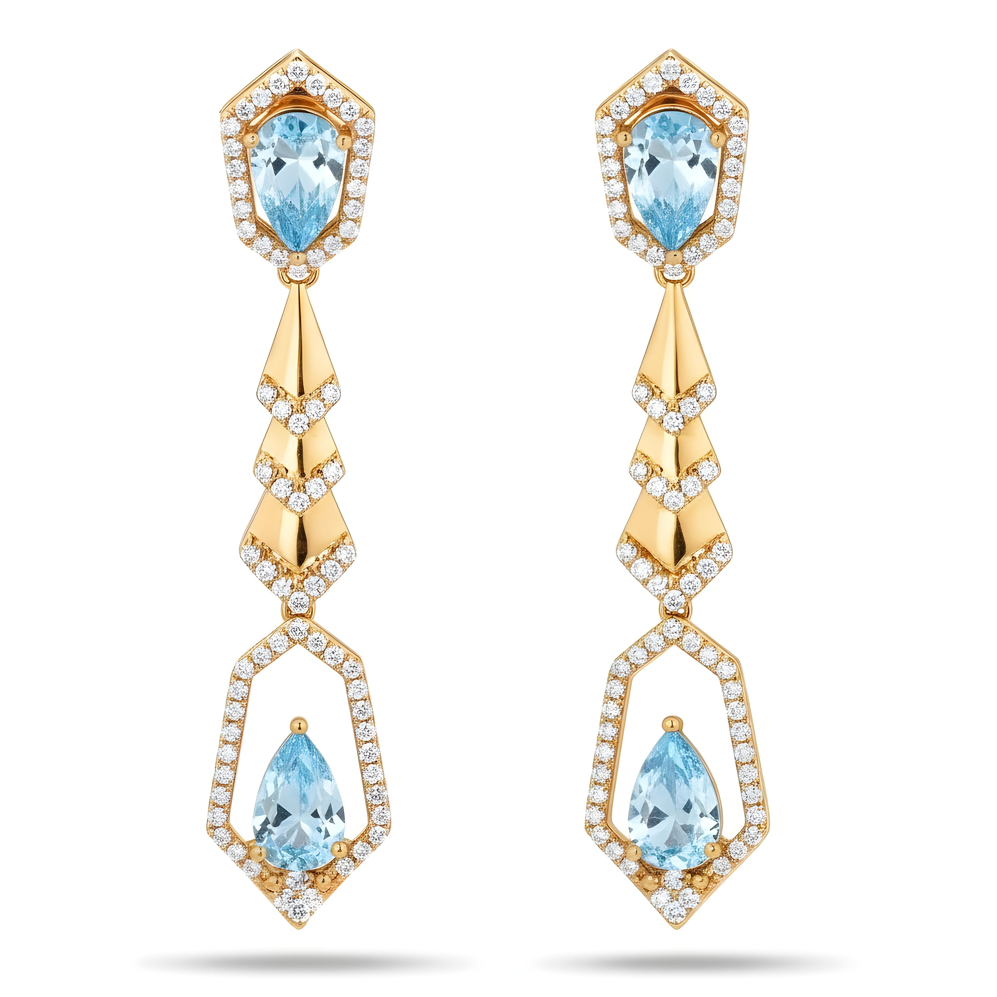18K White Gold Pear Cut Fancy Vivid Blue Diamond Geometric Drop Earrings 5.59ctw