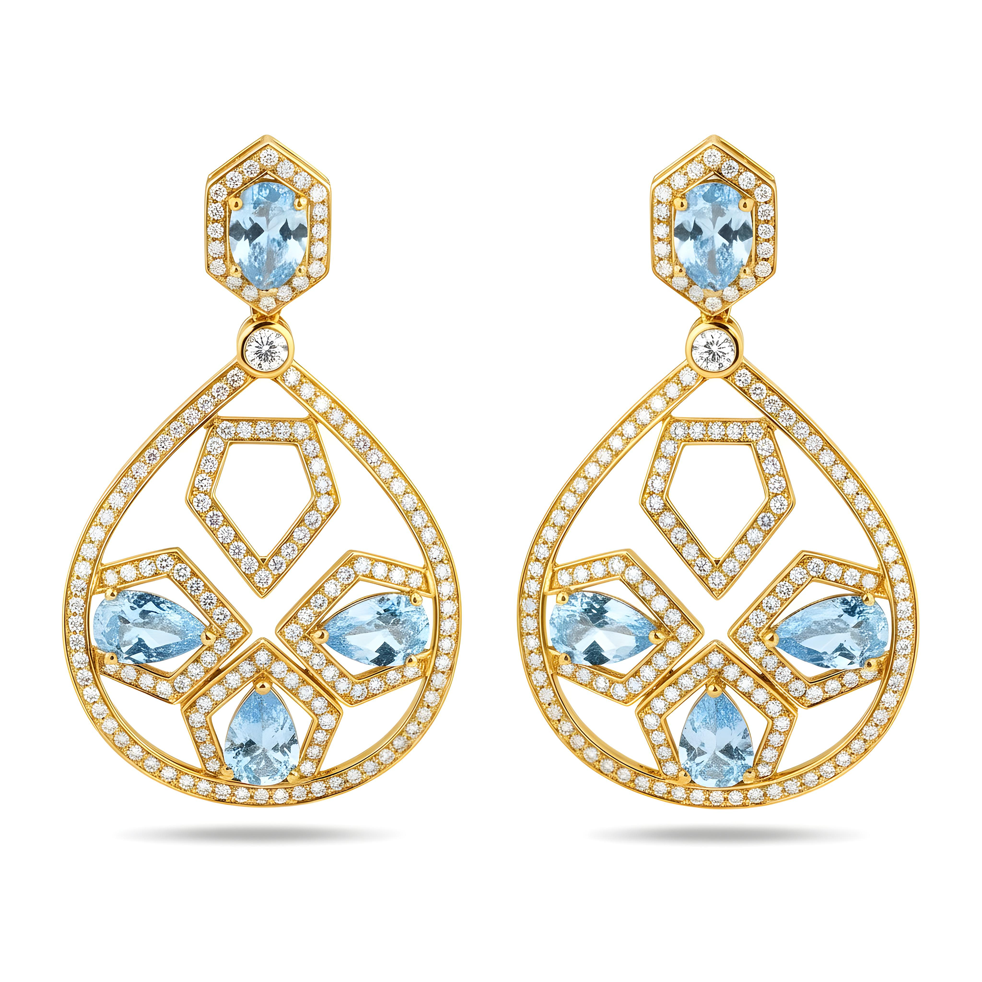 18K Two Tone Blue Diamond Geometric Drop Earrings 11.71ctw