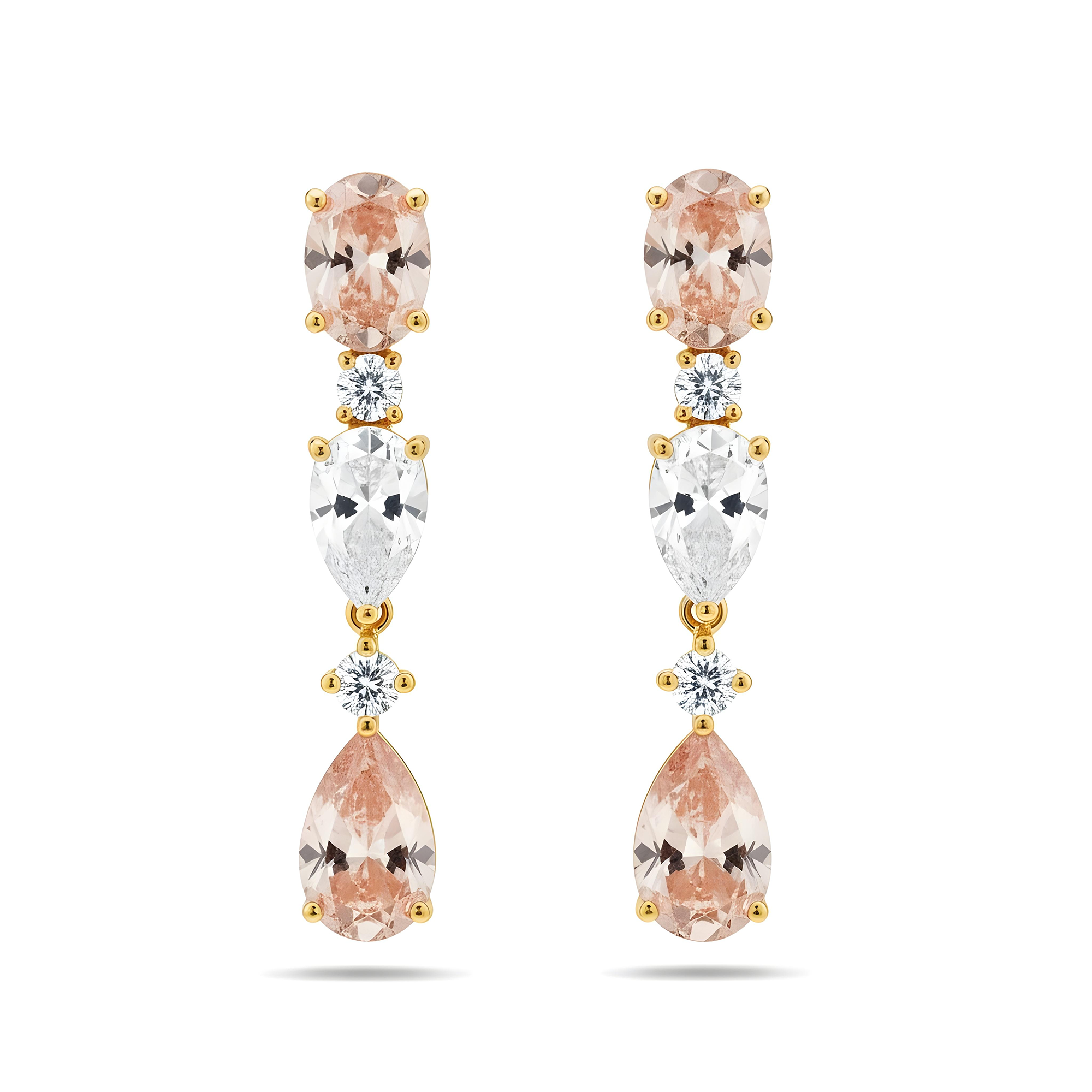 18K White Gold Three Teir Pink Diamond Drop Earrings 7.43ctw