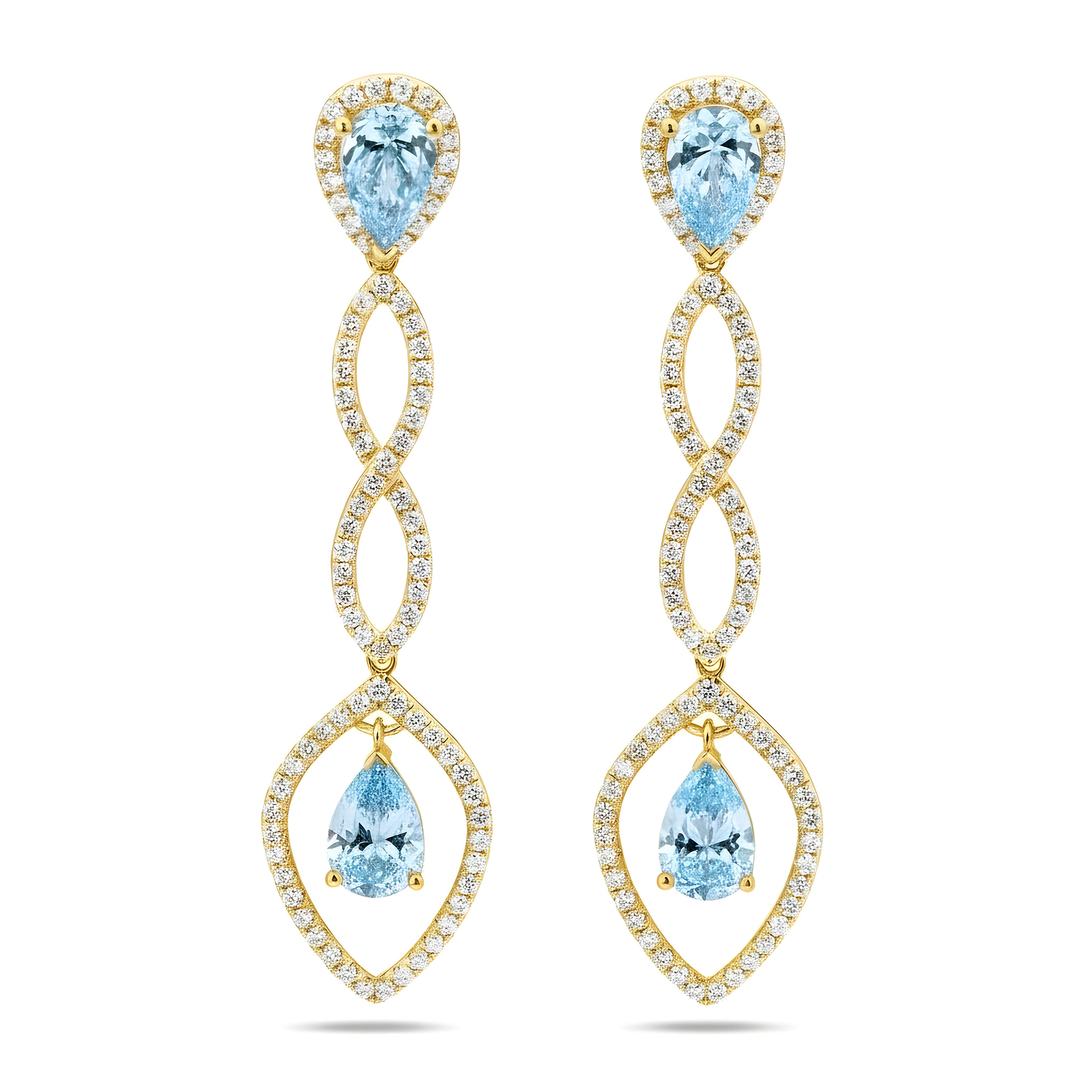 18K White Gold Pear Cut Fancy Vivid Blue Diamond Drop Earrings 5.50ctw