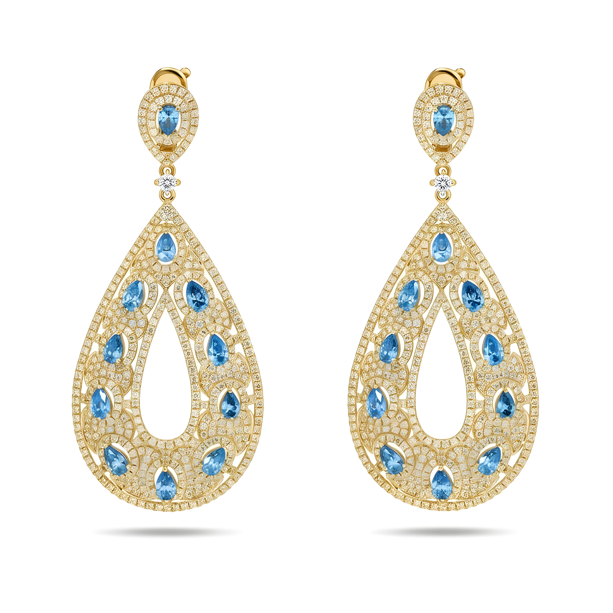 18K White Gold Blue Diamond Raindrop Earrings 12.25ctw