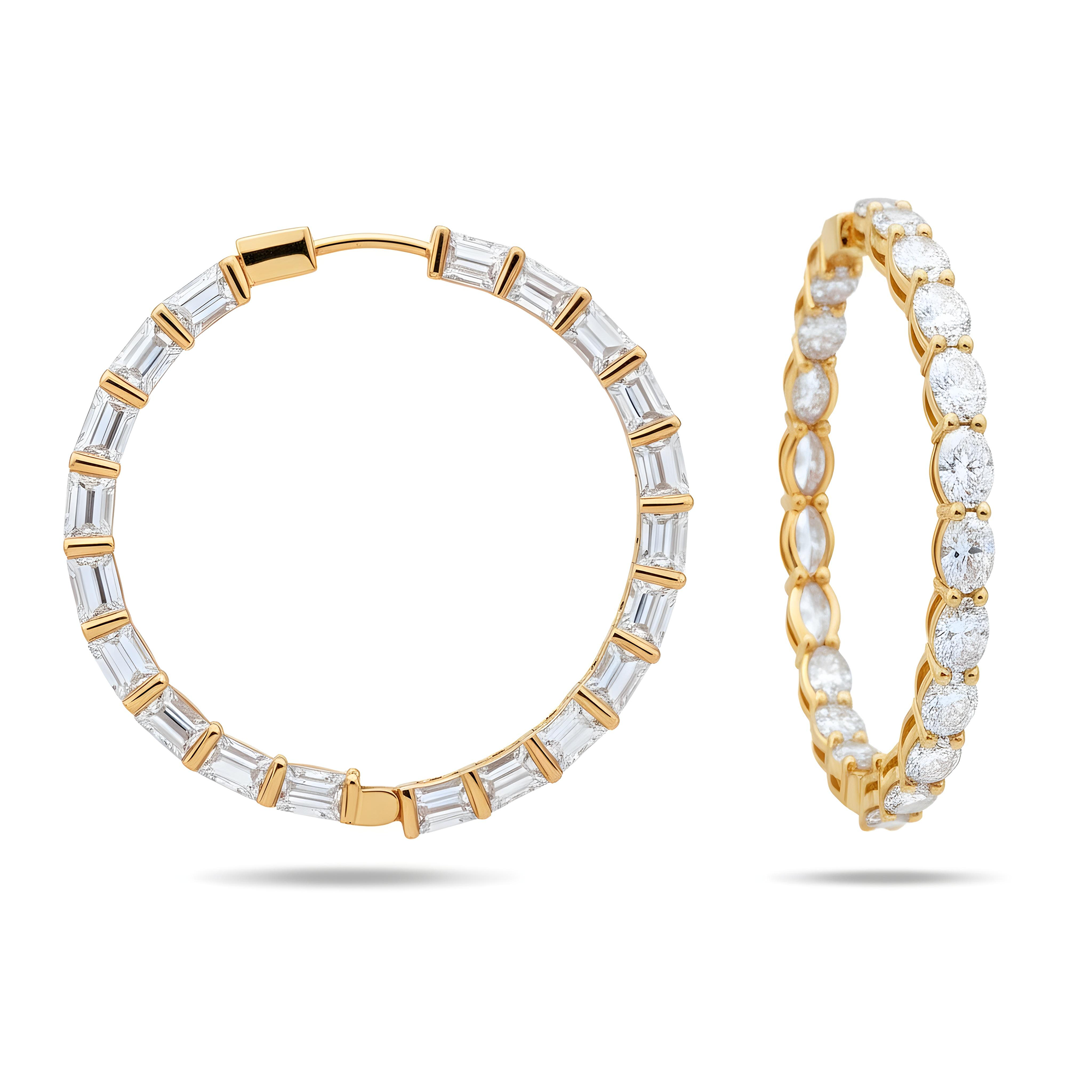 14K White Gold Oval Diamond Inside Out Diamond Hoops Earrings 9.60ctw