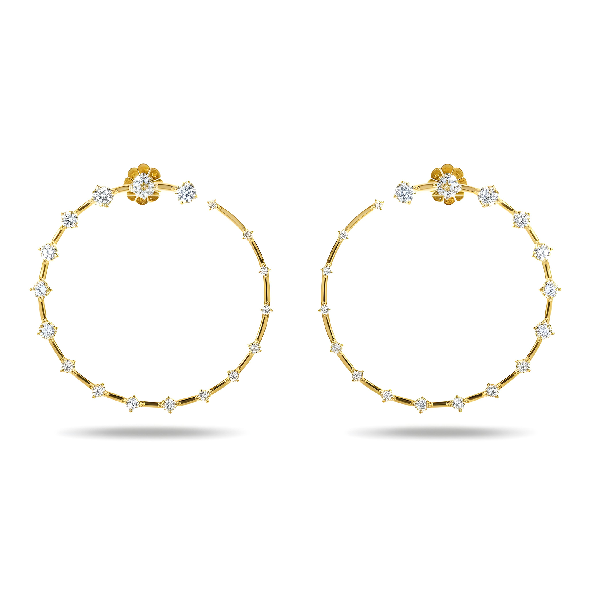 14K White Gold Front Facing Diamond Droplet Hoop Earrings 2.76ctw