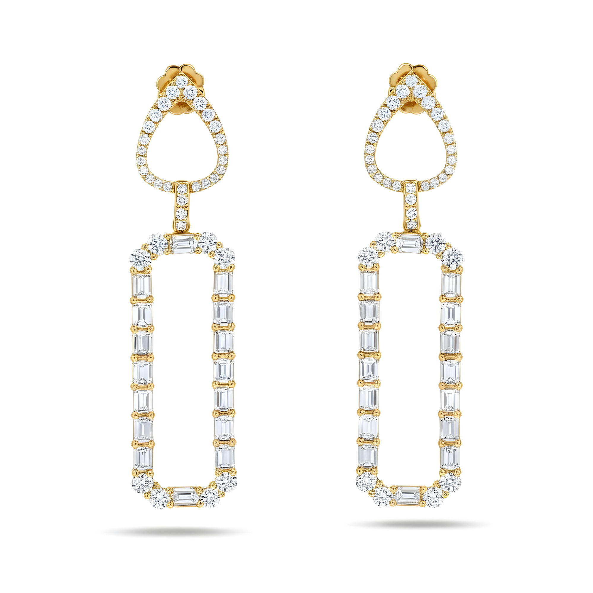 18K White Gold Emerald Rectangular Diamond Drop Earrings 9.18ctw