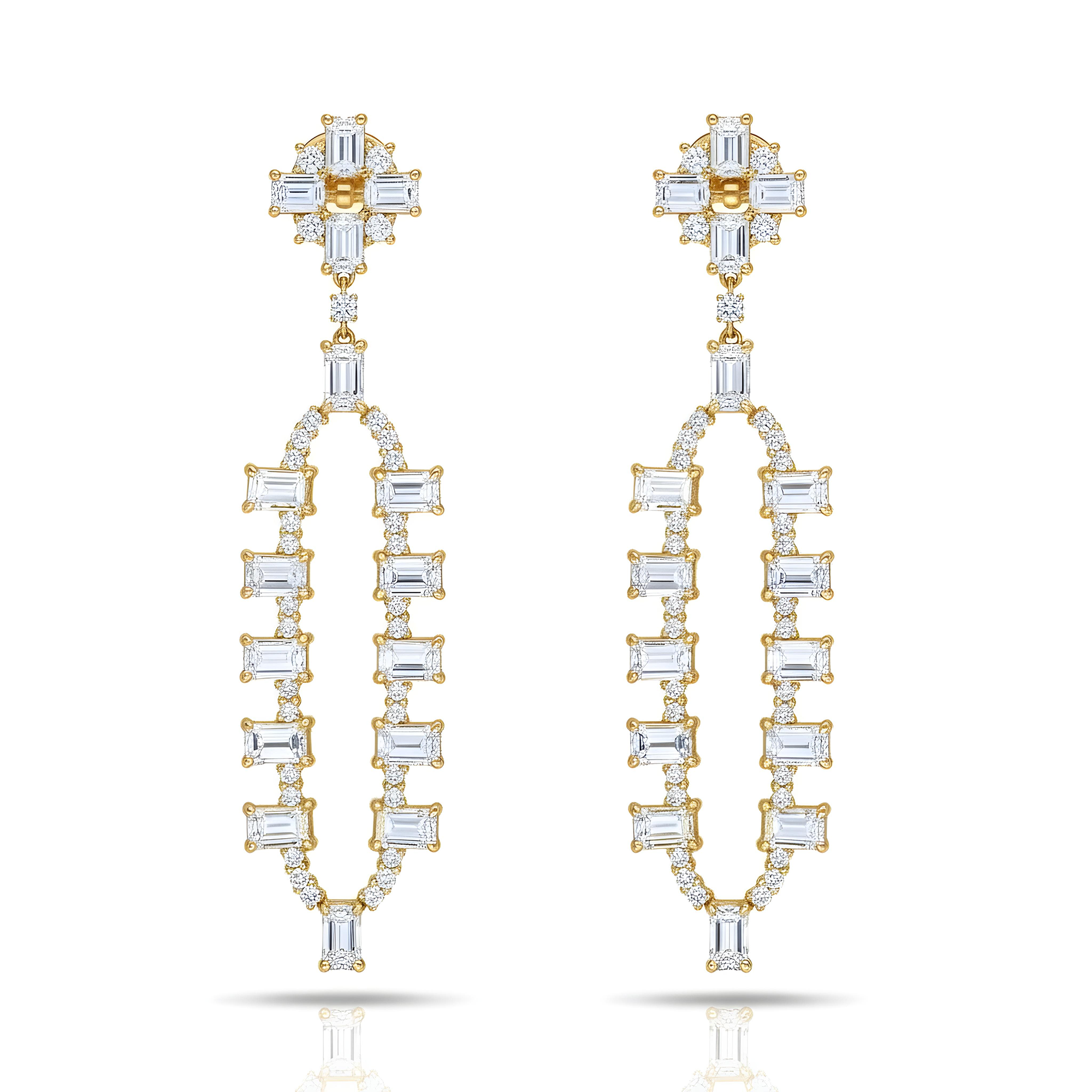 18K White Gold Emerald Cut Diamond Geometric Drop Earrings 9.51ct