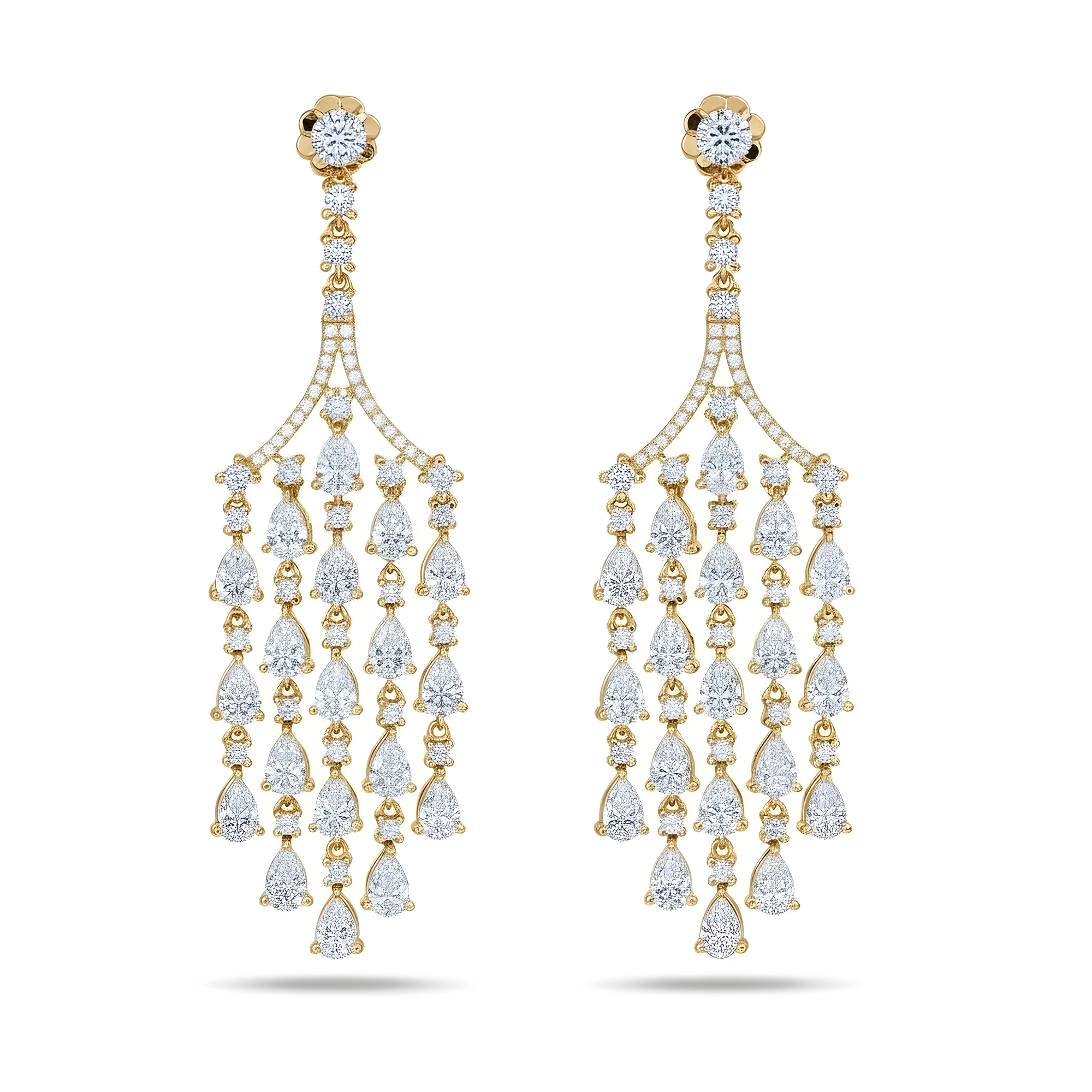 18K White Gold Pear Cut Diamond Chandelier Drop Earrings 10.50ctw