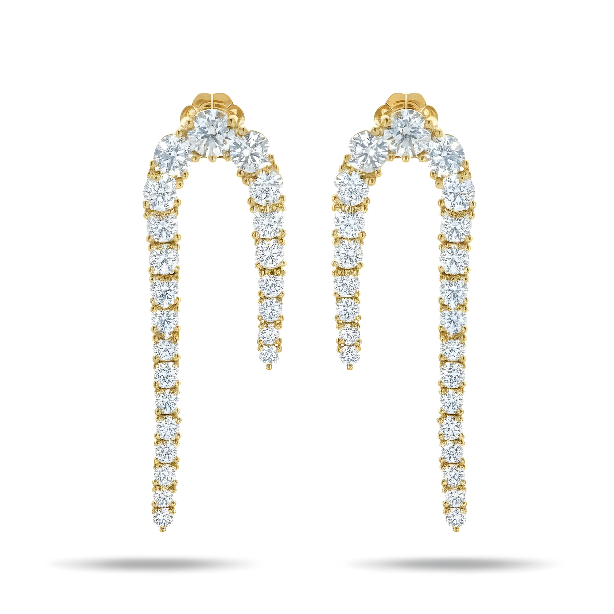 14K White Gold Curved Round Diamond Drop Earrings 5.05ctw