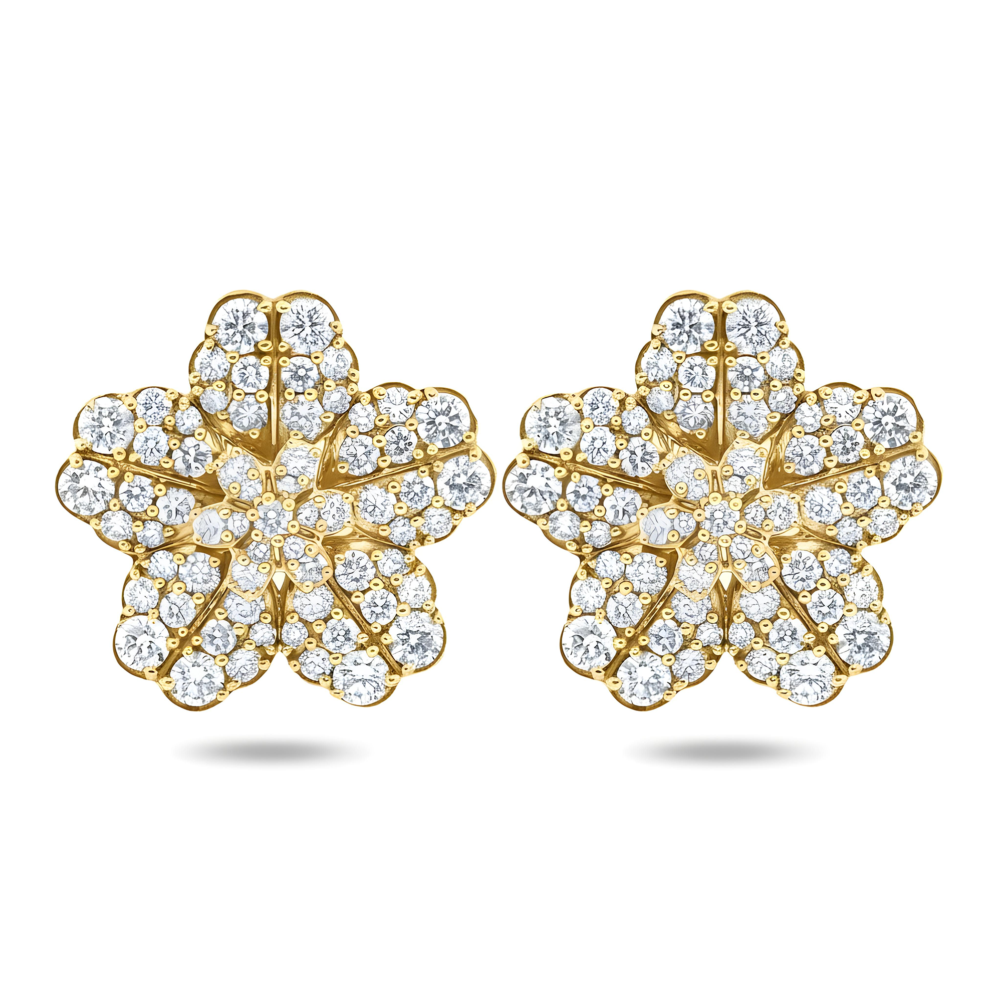 14K White Gold Round Diamond Flower Studs 4.90ctw