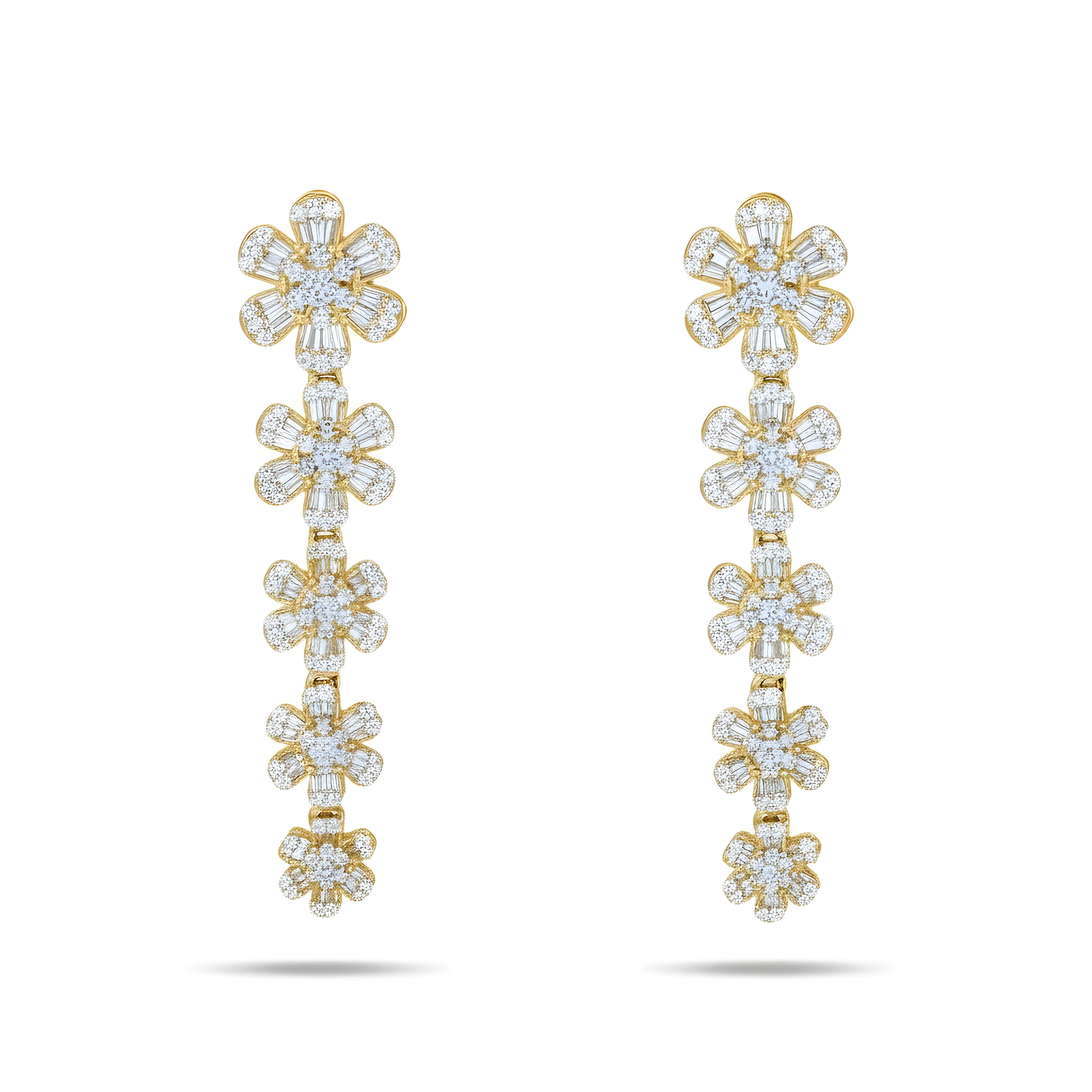 14K White Gold Diamond Flower Vine Drop Earrings 2.47ctw