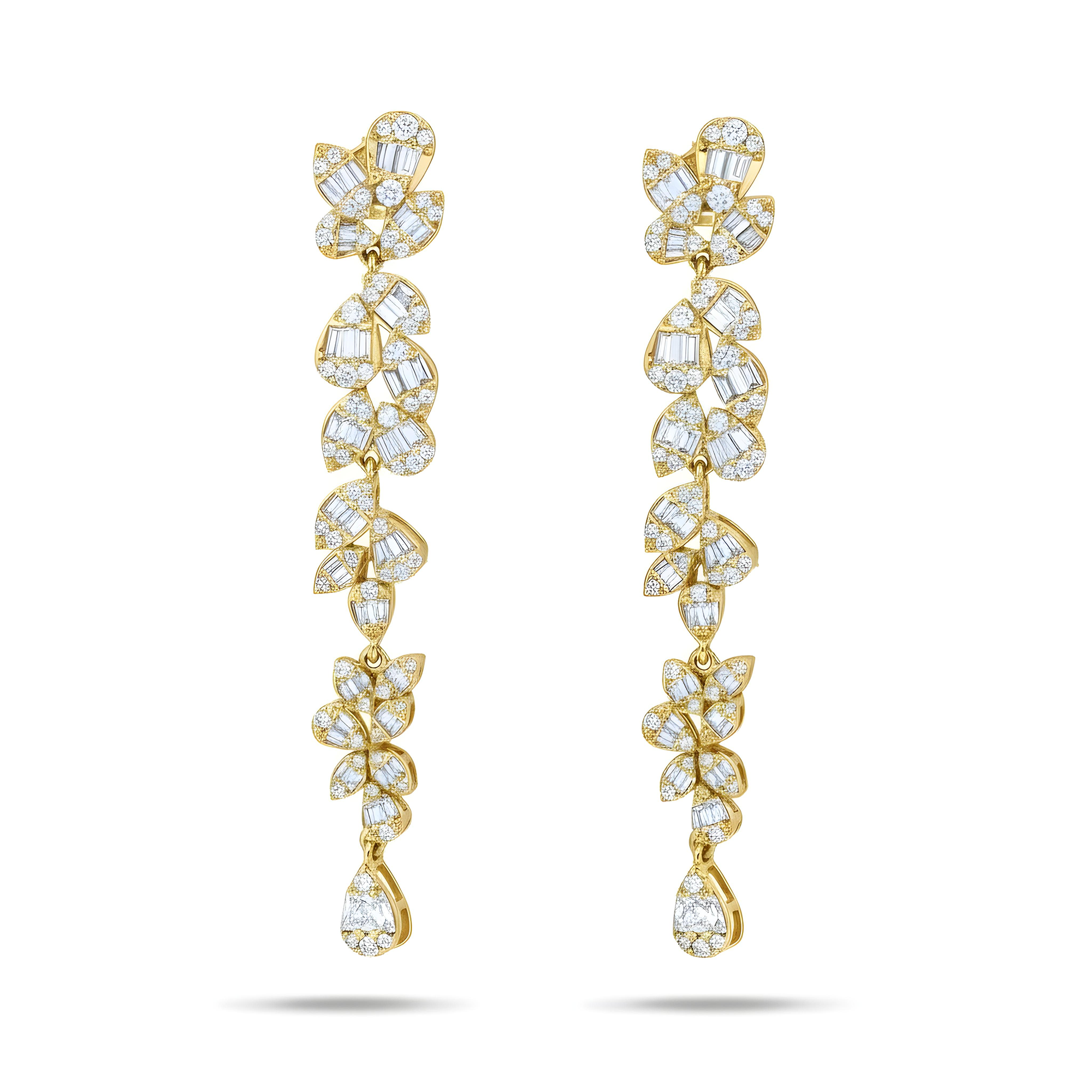 14K White Gold Flower Vine Diamond Drop Earrings 2.83ctw