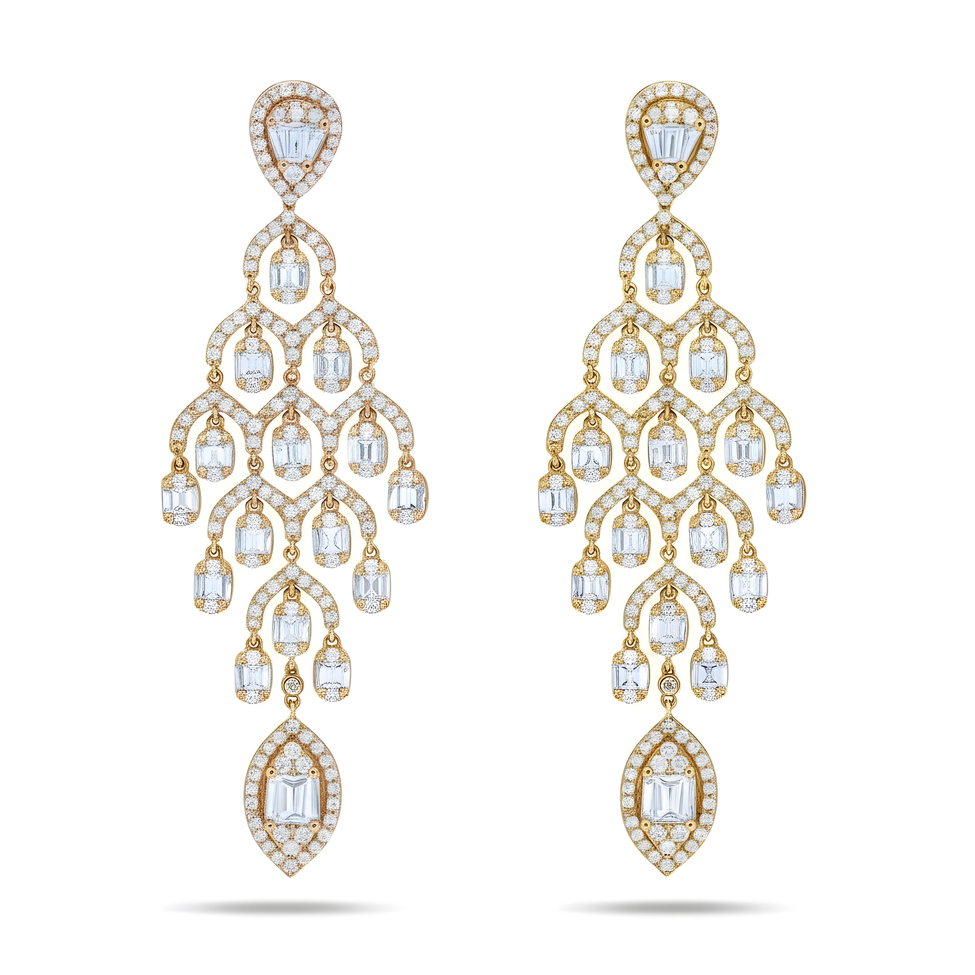 14K White Gold Diamond Chandelier Drop Earrings 4.97ctw