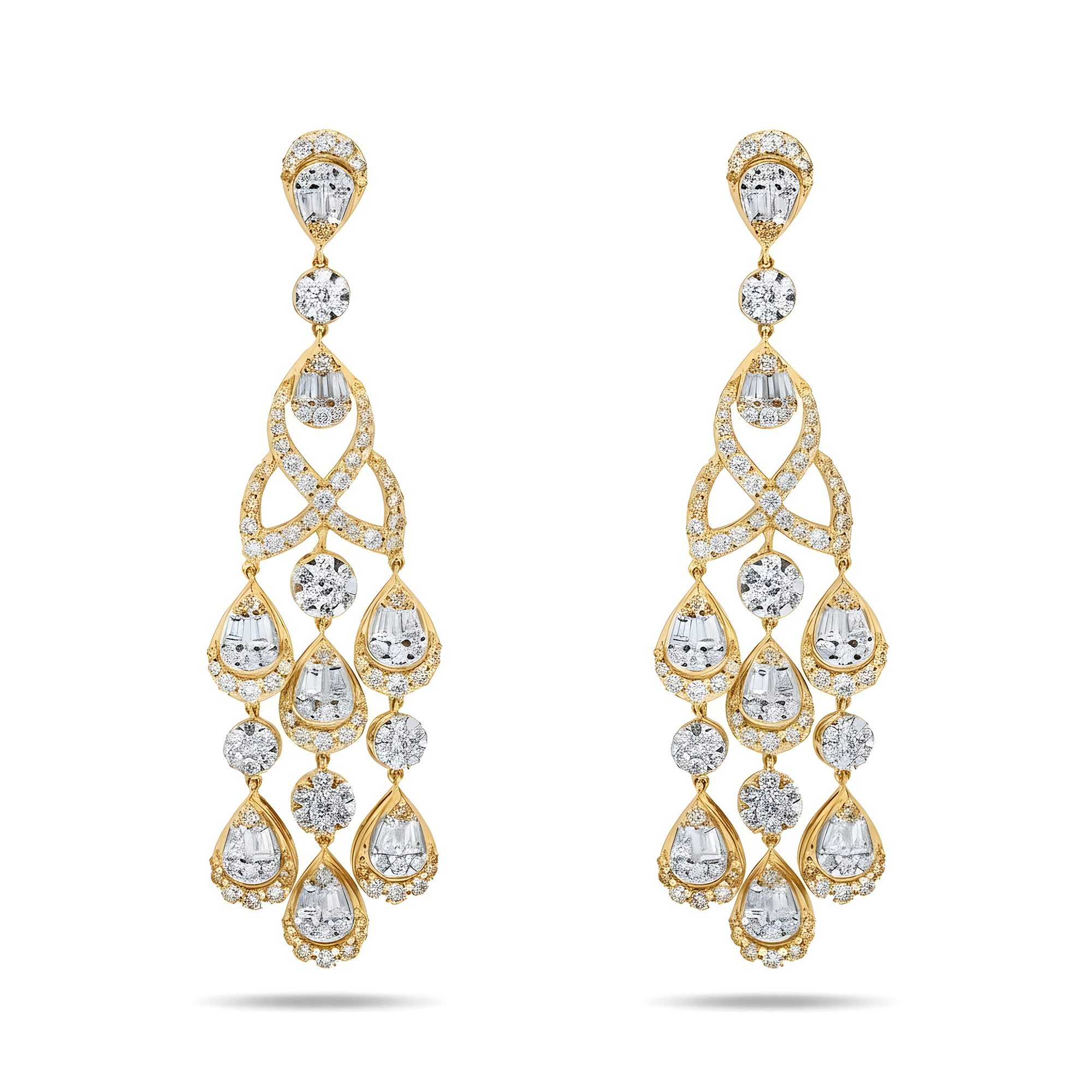 14K White Gold Antique Style Diamond Chandelier Earrings 5.51ctw