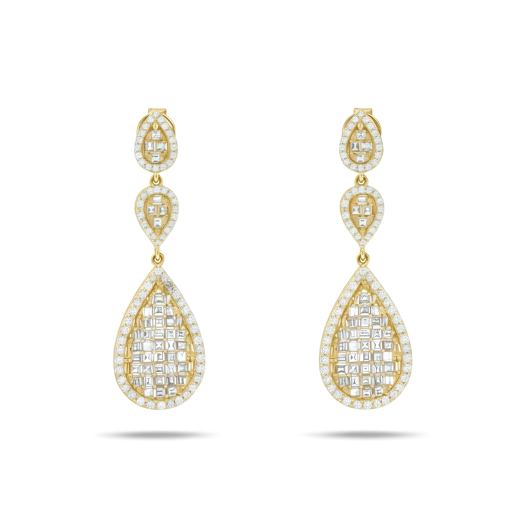 14K White Gold Asscher Cut Diamond Tier Drop Earrings 3.05ctw