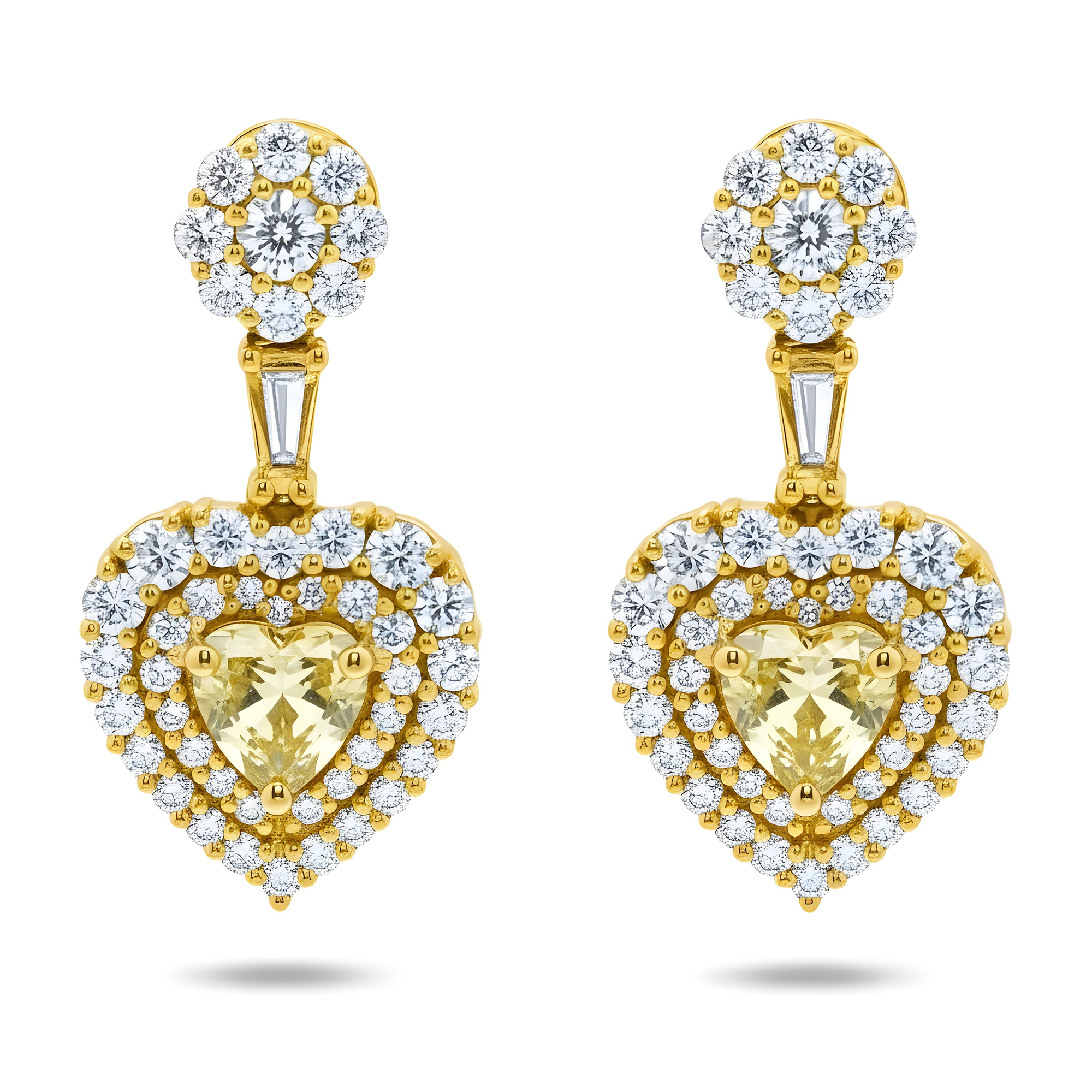 14K White Gold Heart Cut Canary Yellow Diamond 3.25ctw