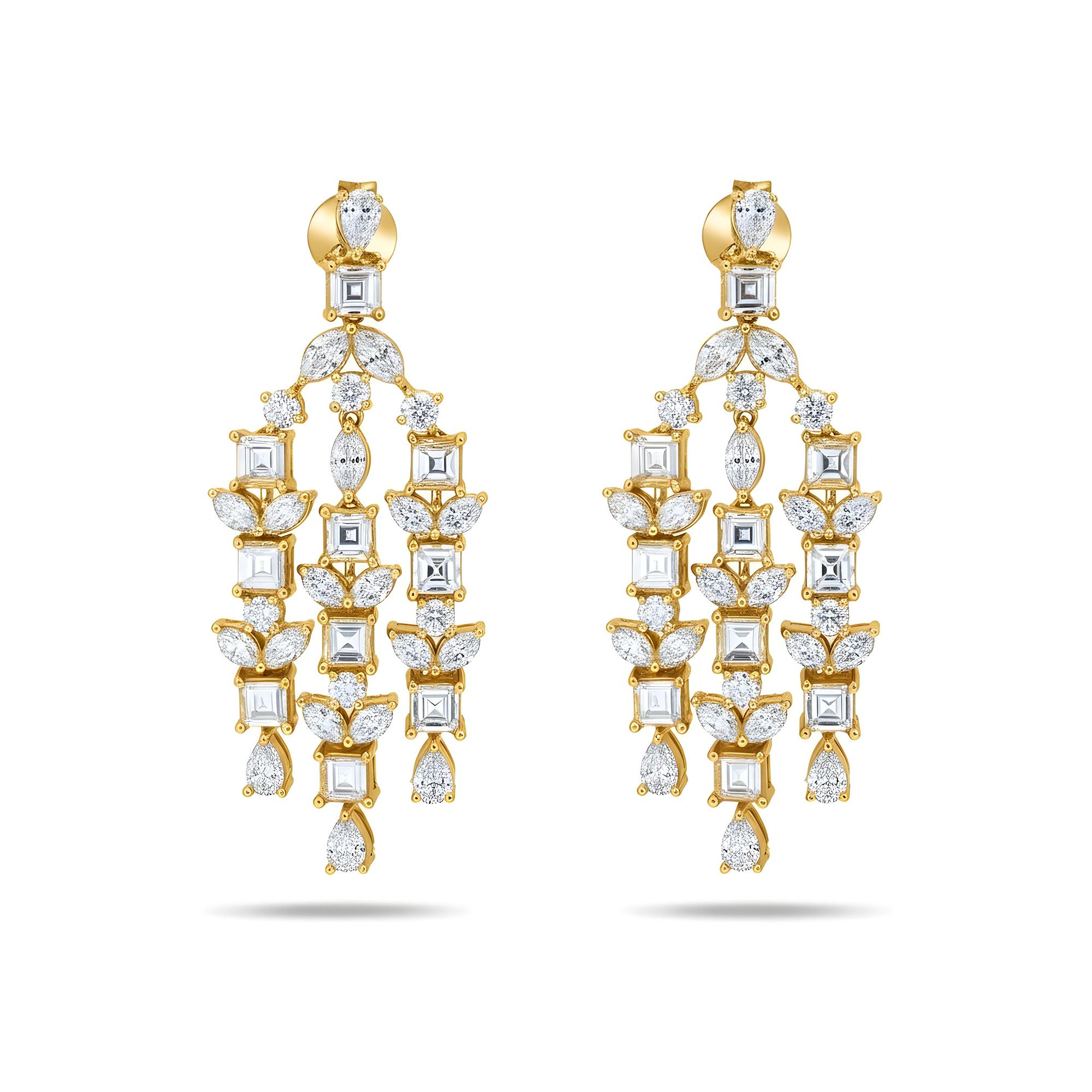 14K White Gold Asscher Cut Diamond Chandelier Earrings 8.46ctw
