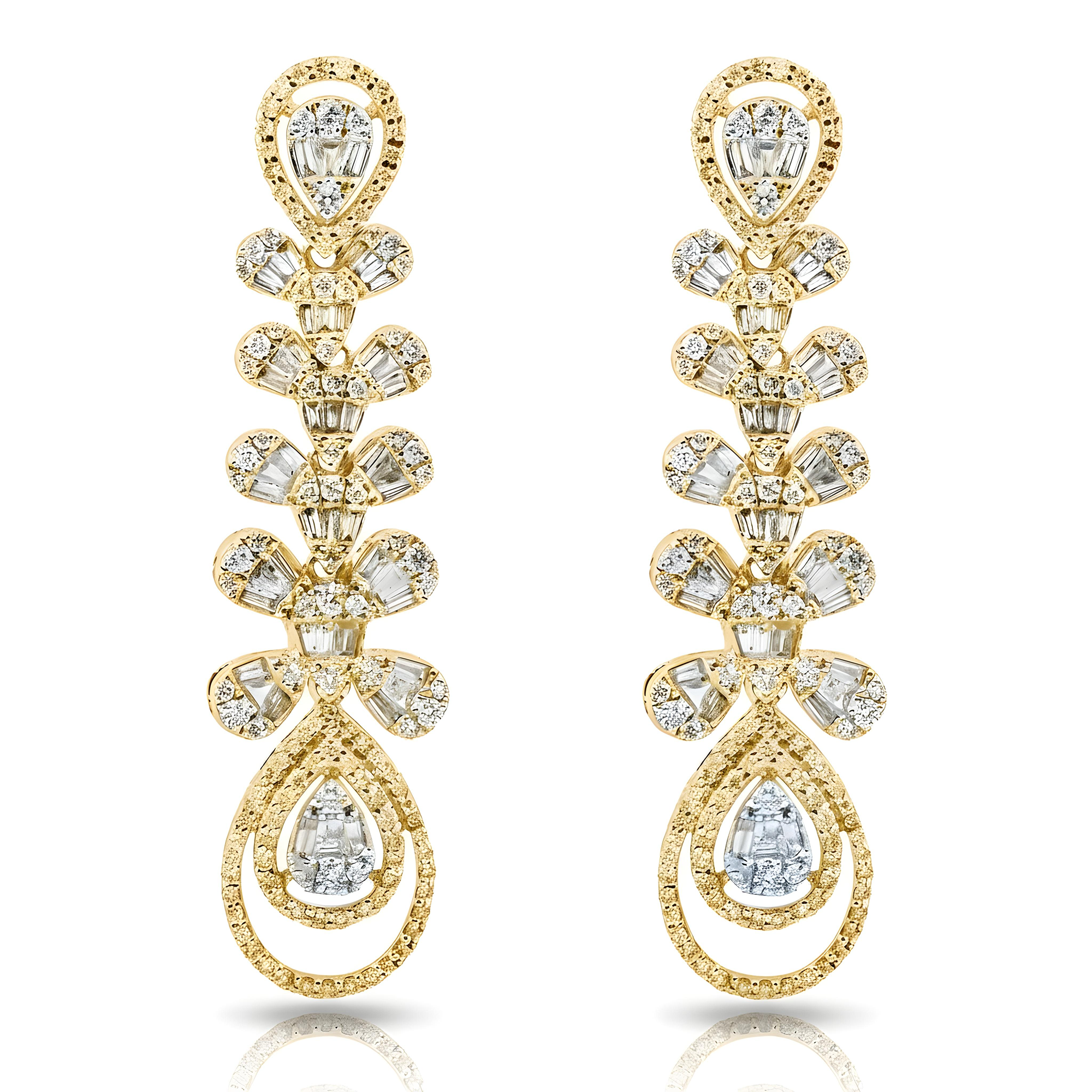14K White Gold Peacock Feather Diamond Drop Earrings 2.92ctw