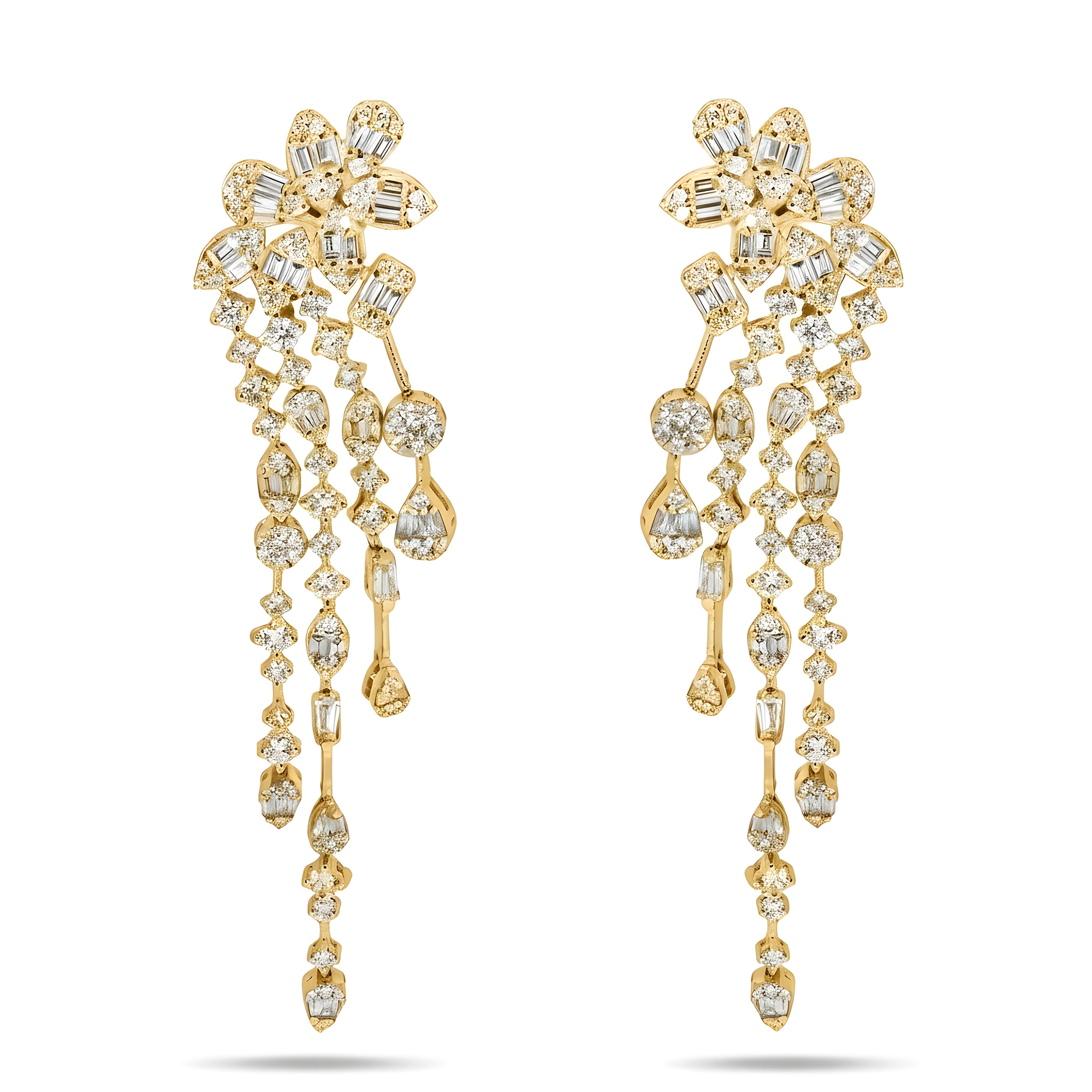 14K White Gold Falling Flower Chandelier Diamond Earrings 3.37ctw