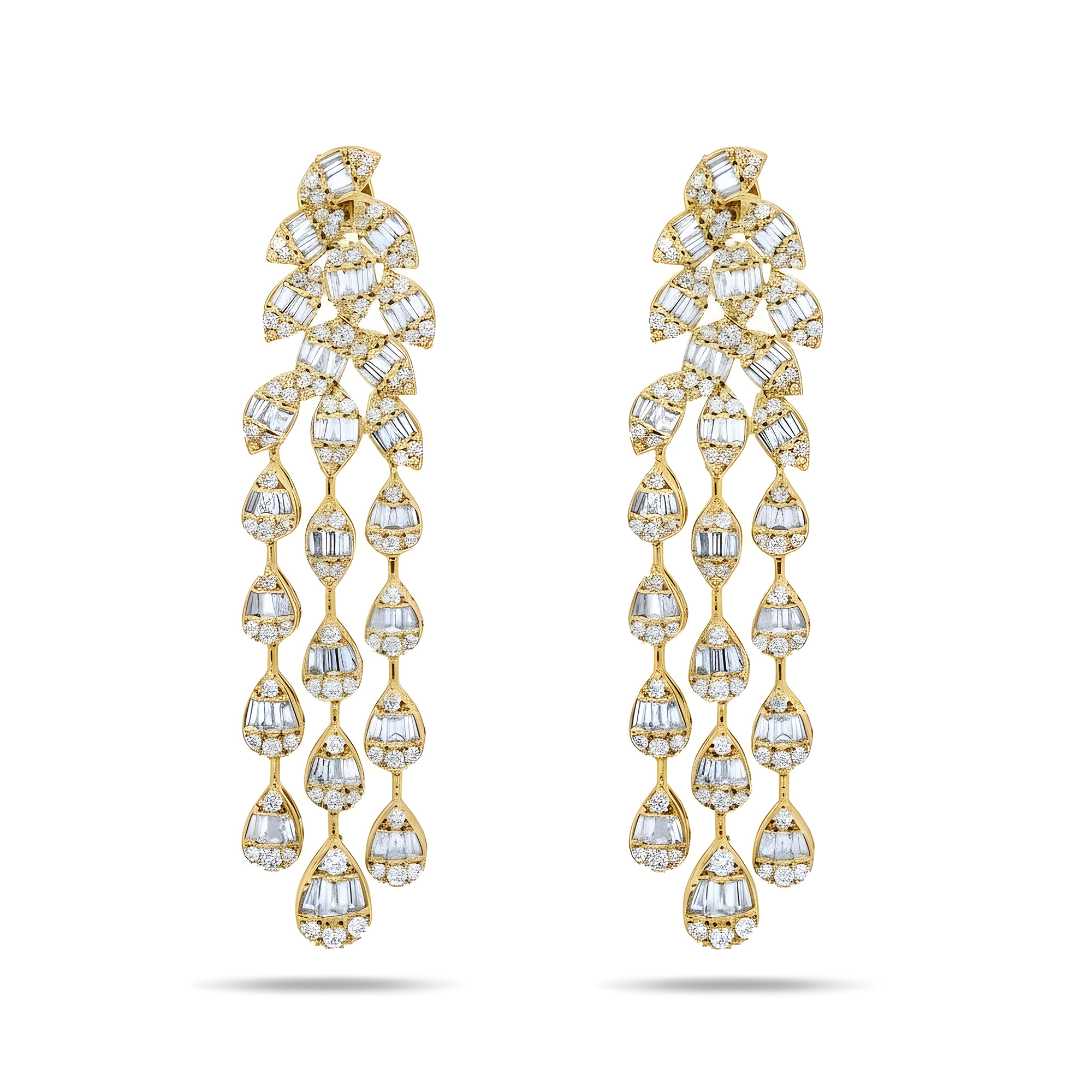 14K White Gold Three Tier Raindrop Diamond Earrings 4.97ctw