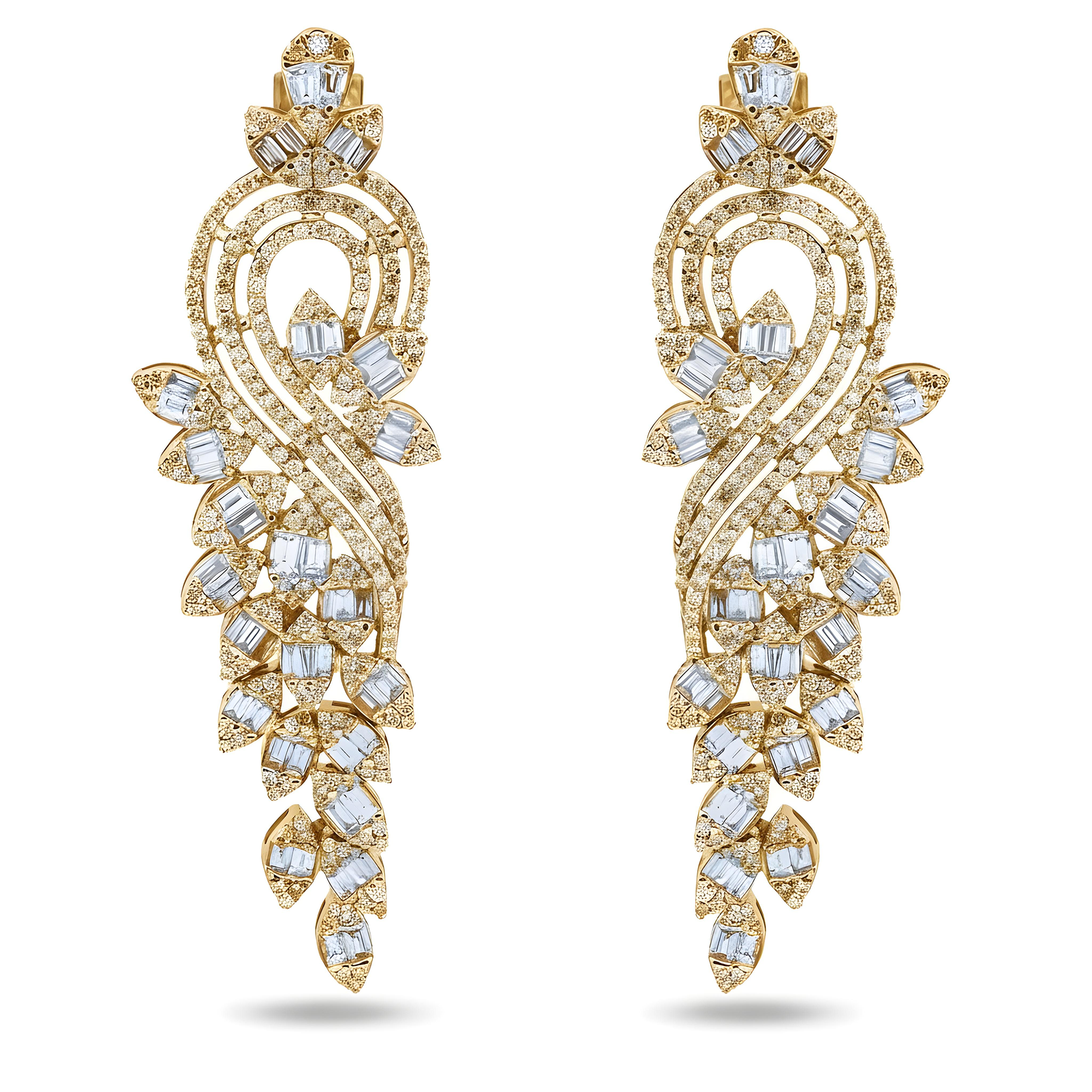 14K White Gold Serenading Swan Diamond Drop Earrings 5.30ctw