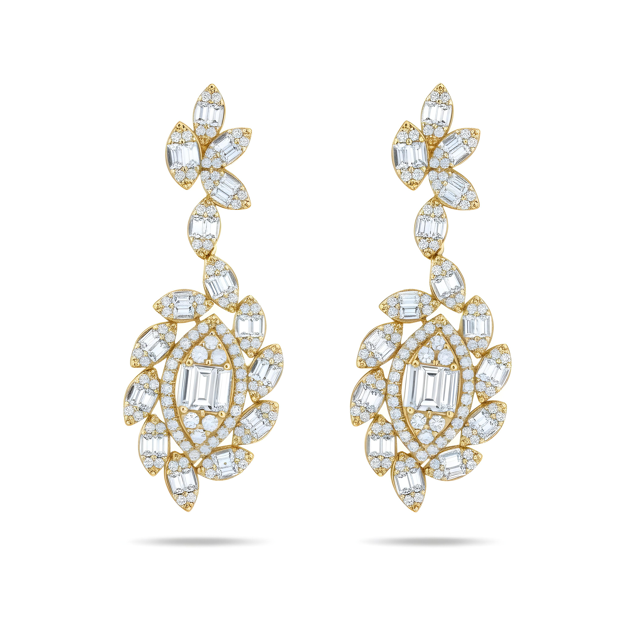 14K White Gold Detailed Diamond Drop Earrings 5.18ctw