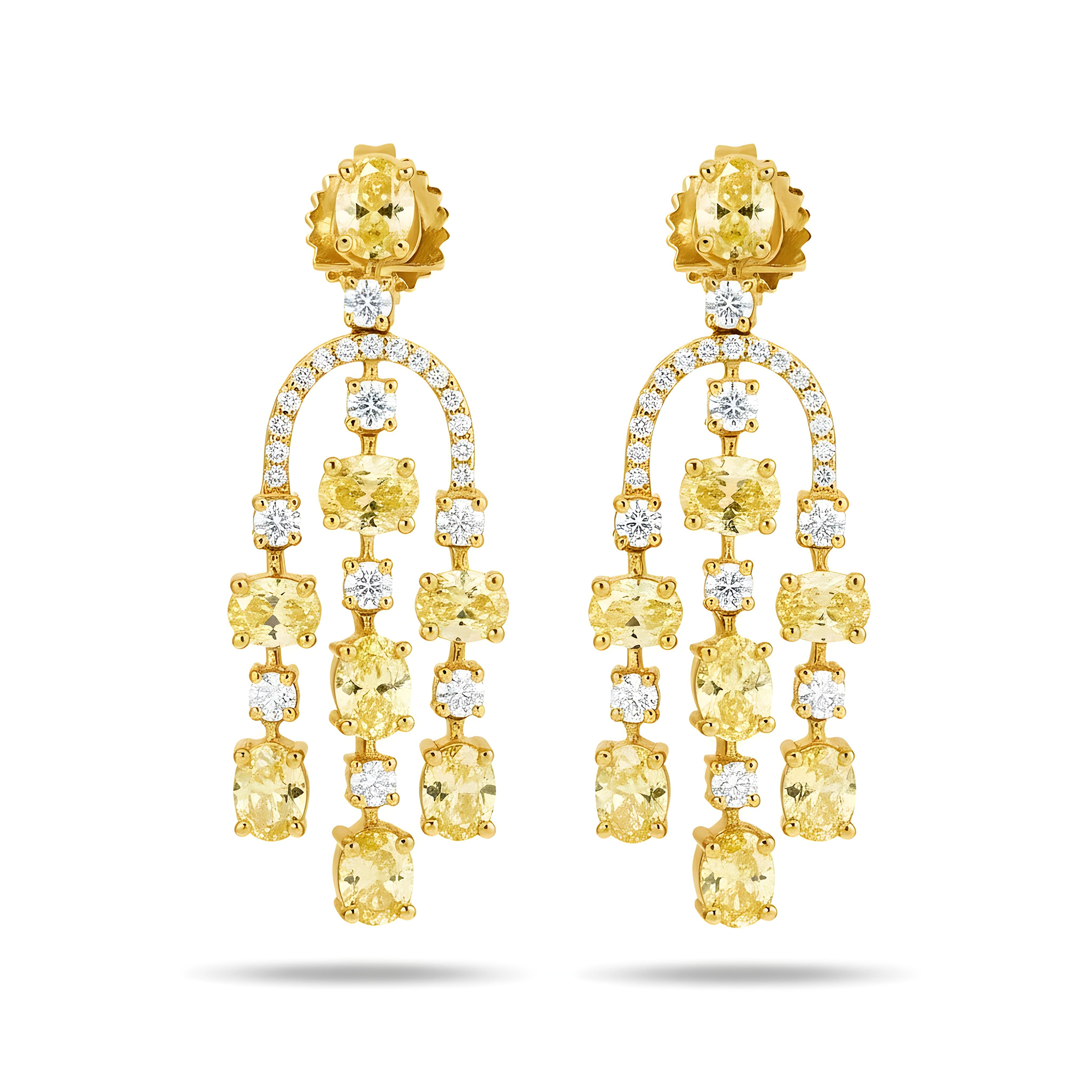 14K White Gold Canary Yellow Diamond Chandelier Drop Earrings 5.38ctw