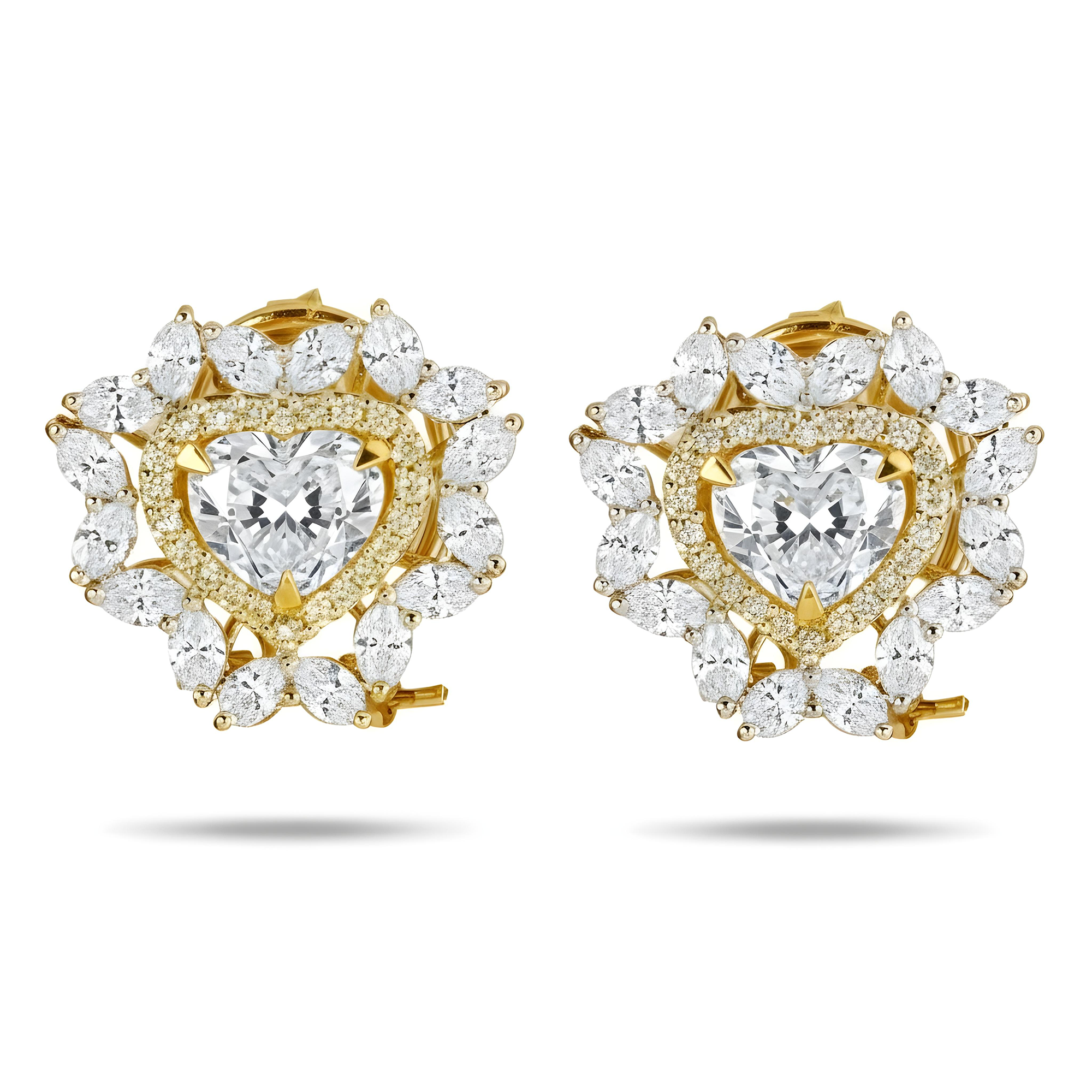 14K White Gold Heart Cut Canary Yellow Diamond Stud Earrings 5.30ctw