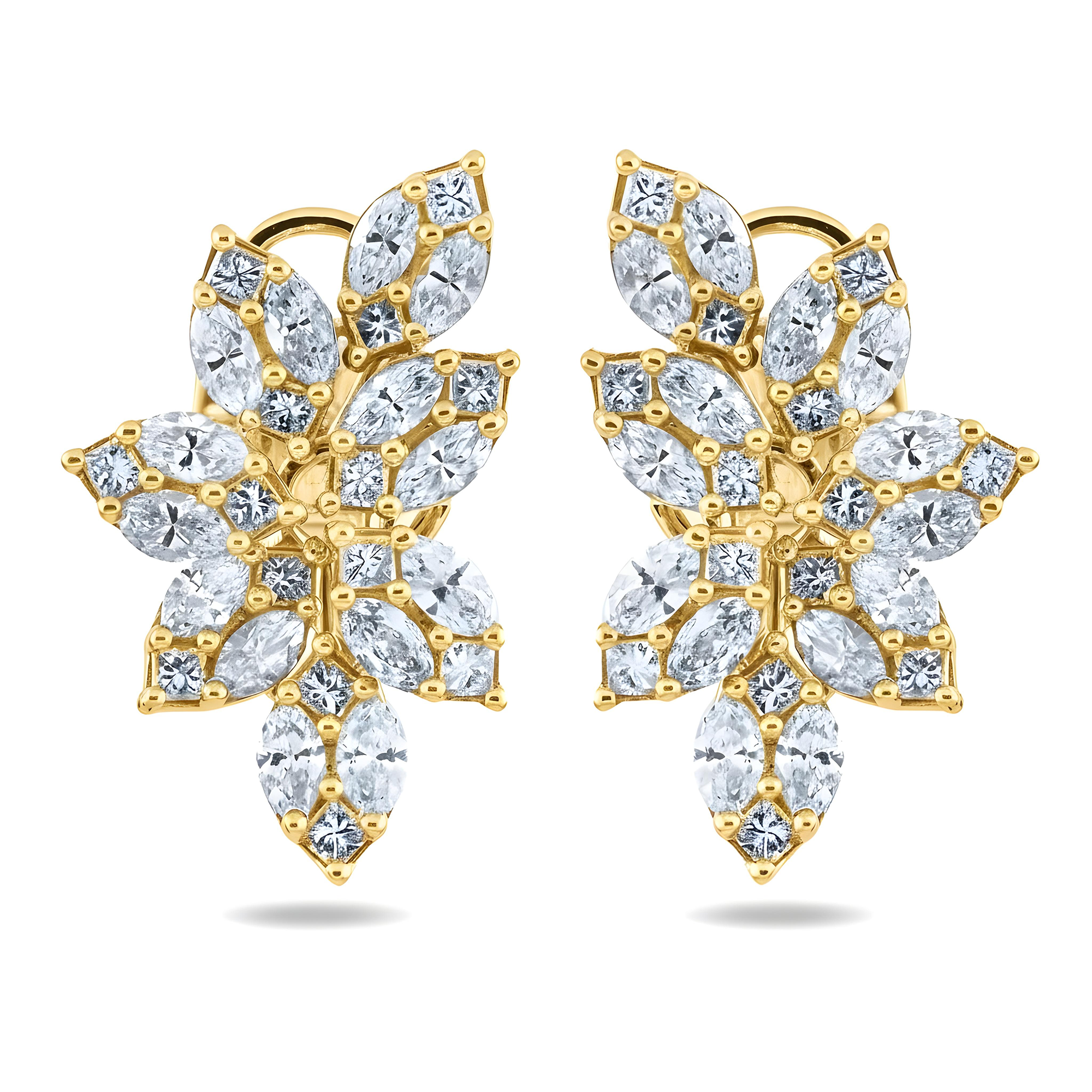 14K White Gold Marquise & Princess Diamond Vine Climber Earrings 4.38ctw