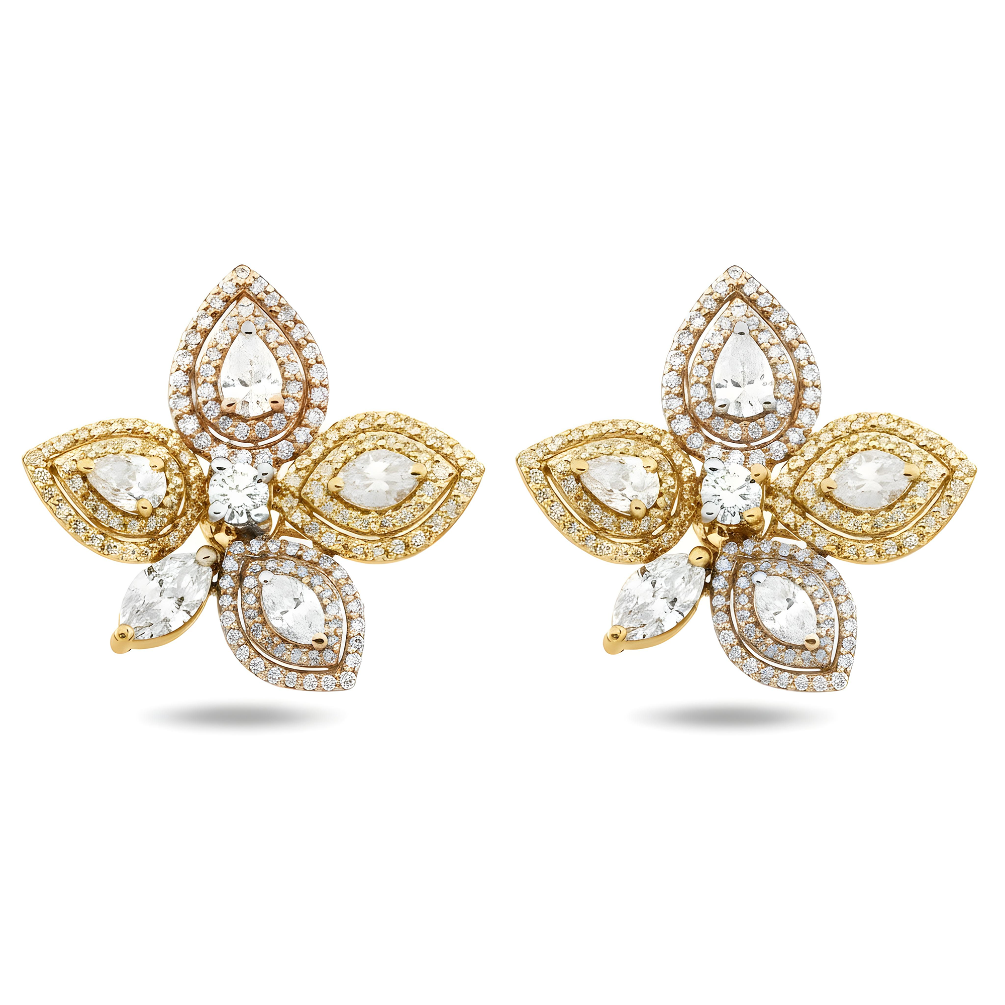 14K Two Tone Rose & White Gold Diamond Flower Stud Earrings 3.32ctw