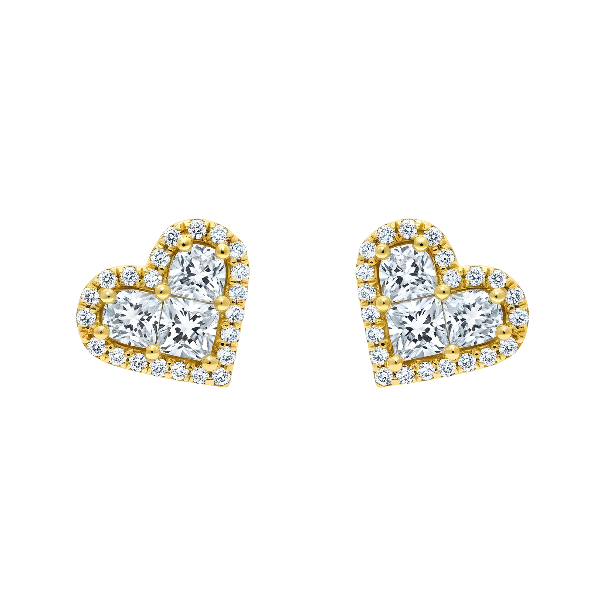 14K White Gold Baguette & Round Diamond Heart Stud Earrings 1.40ctw
