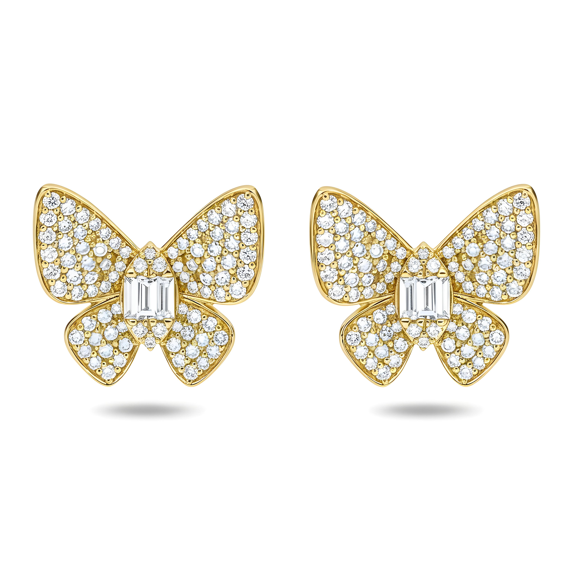 14K White Gold Round & Emerald Diamond Butterfly Stud Earrings 2.94ctw