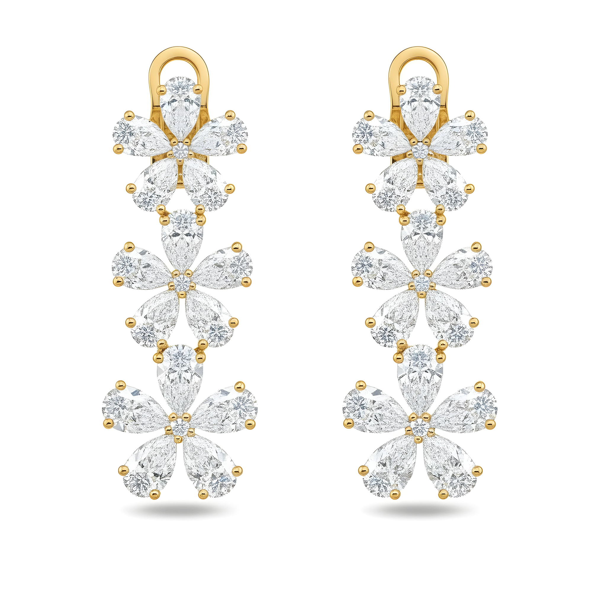 14K White Gold Pear Cut Diamond Flower Drop Earrings 12.79ct