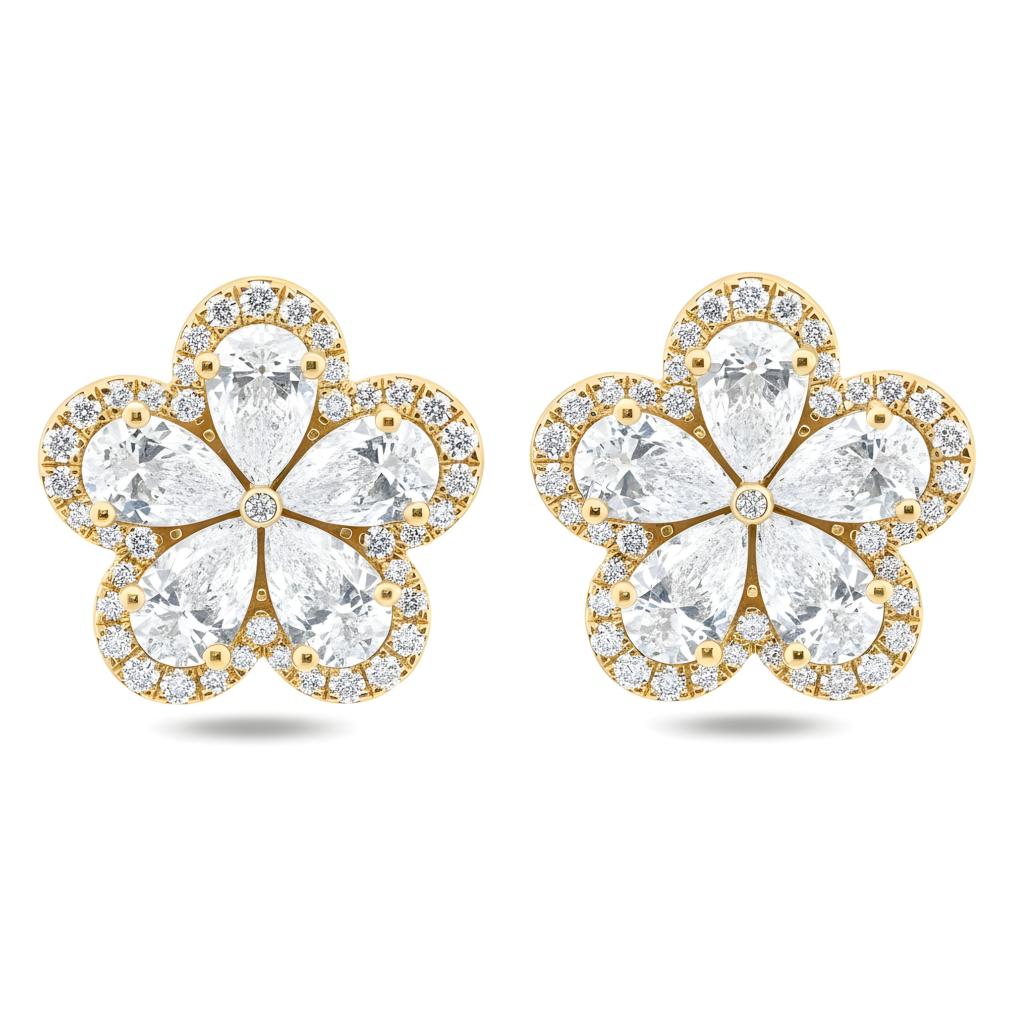 14K White Gold Pear Cut Diamond Flower Stud Earrings 2.81ctw