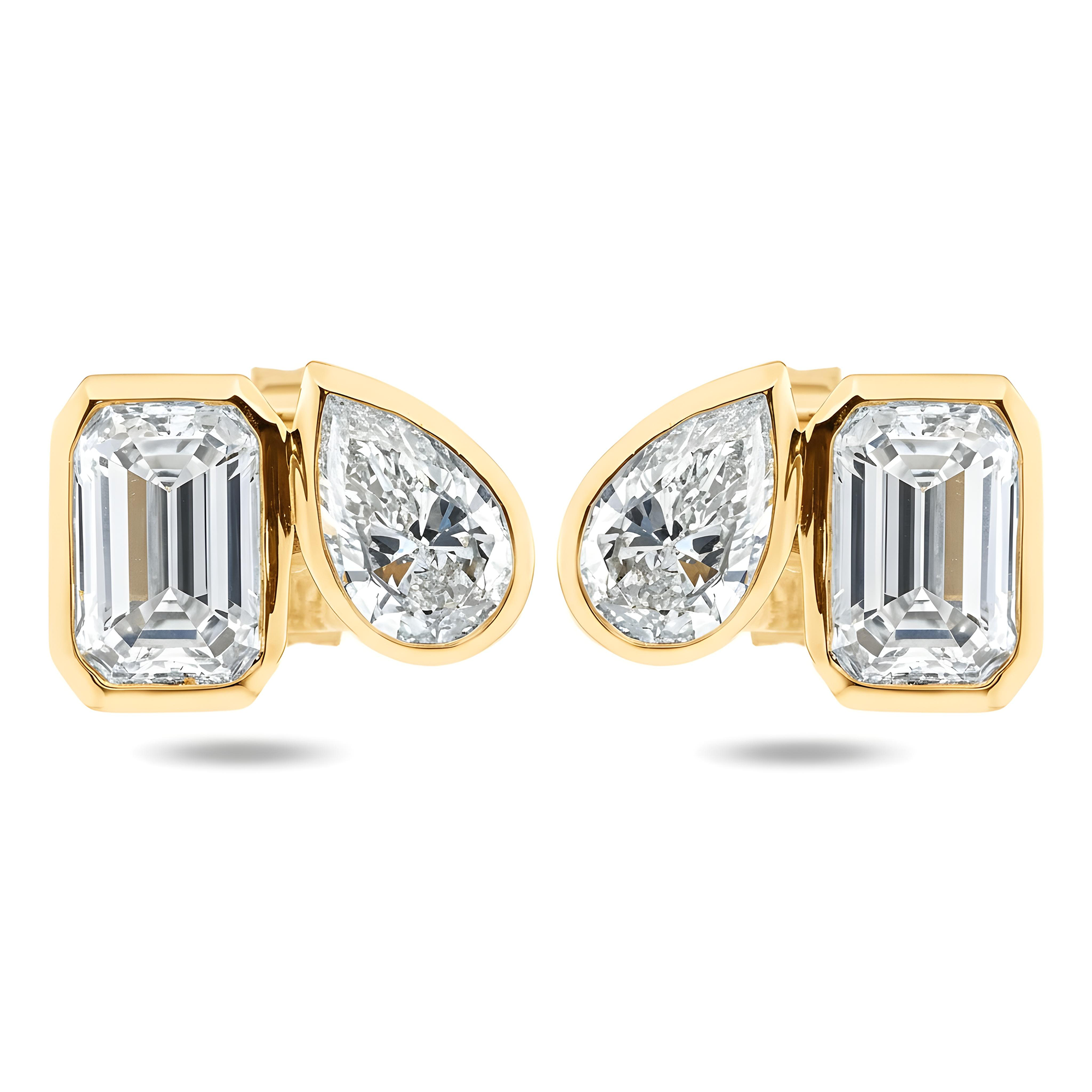 14K White Gold Toi et Moi Pear & Emerald Double Diamond Stud Earrings 3.08ctw
