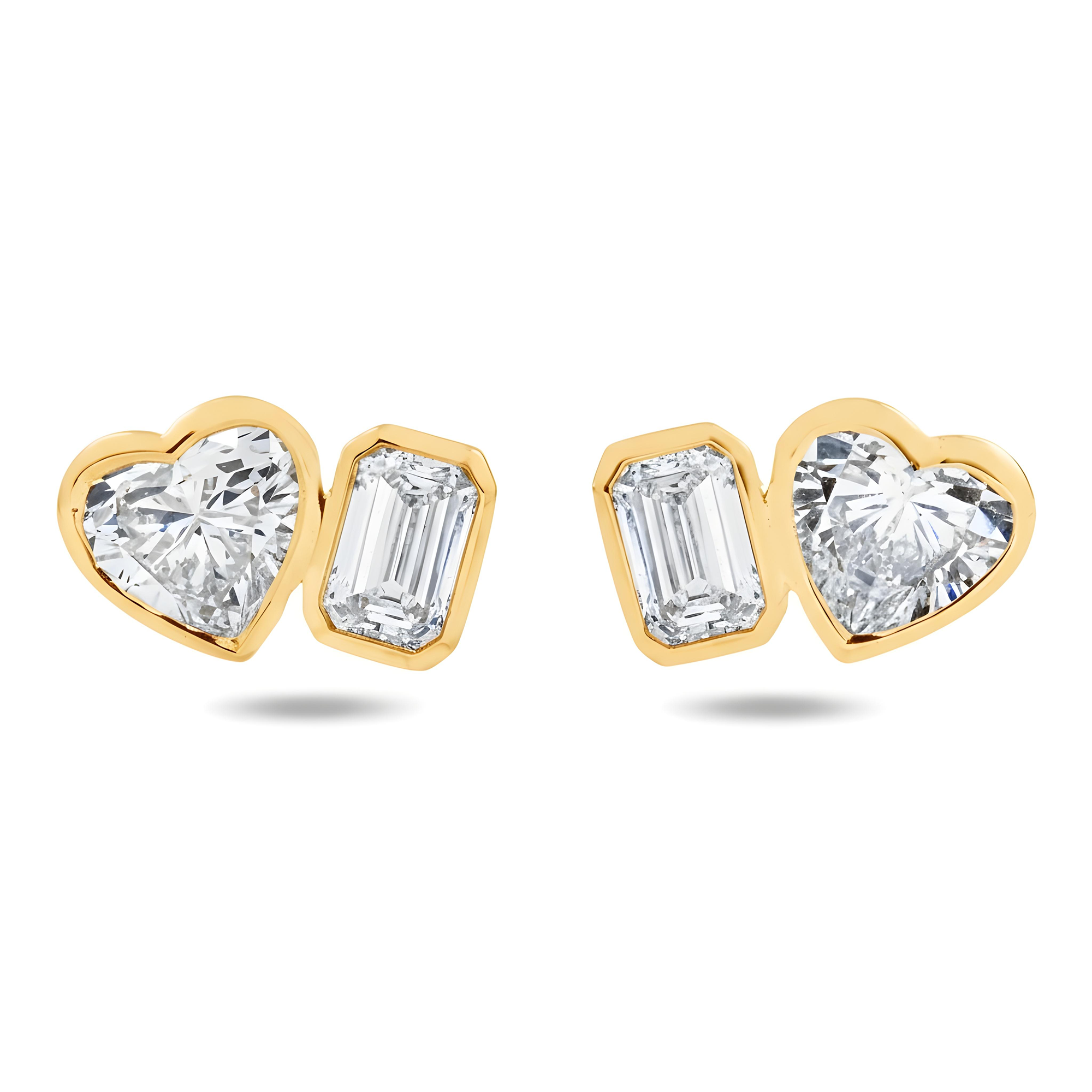 14K White Gold Heart & Emerald Cut Diamond Stud Earrings 3.14ctw