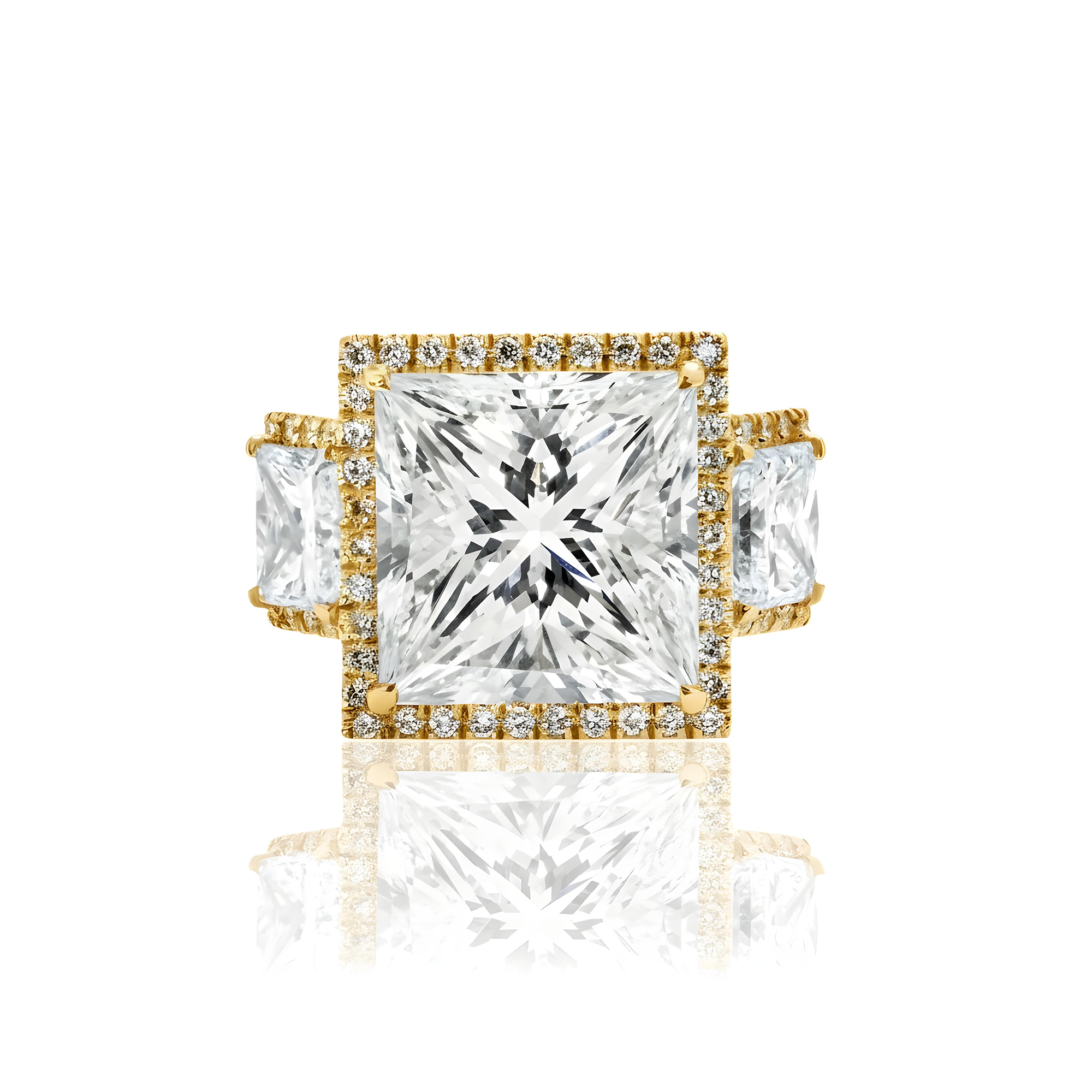 Platinum 8.12ct Triple Princess Cut Diamond Engagement Ring 11.39ctw