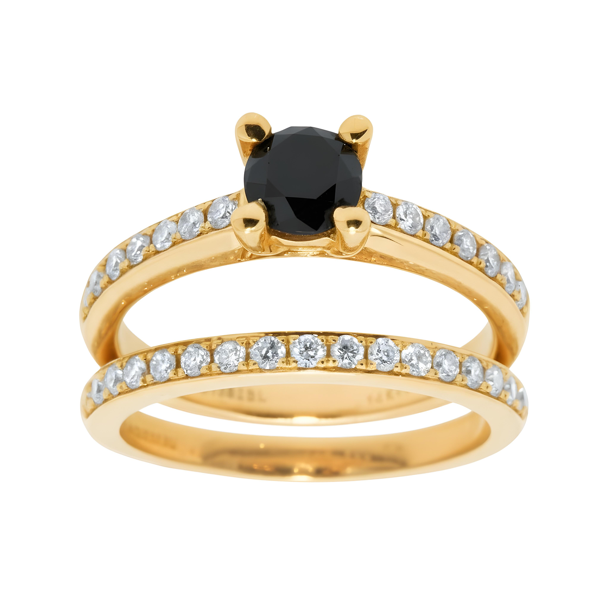 14K White Gold 0.92ct Round Cut Black Diamond Ring 1.45ctw