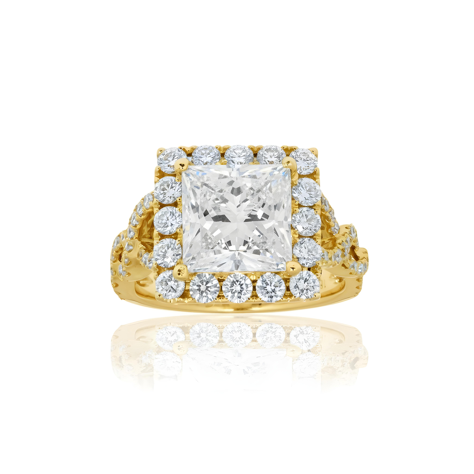 18K White Gold 4ct Princess Cut Diamond Engagement Ring w/ halo 5.32ctw