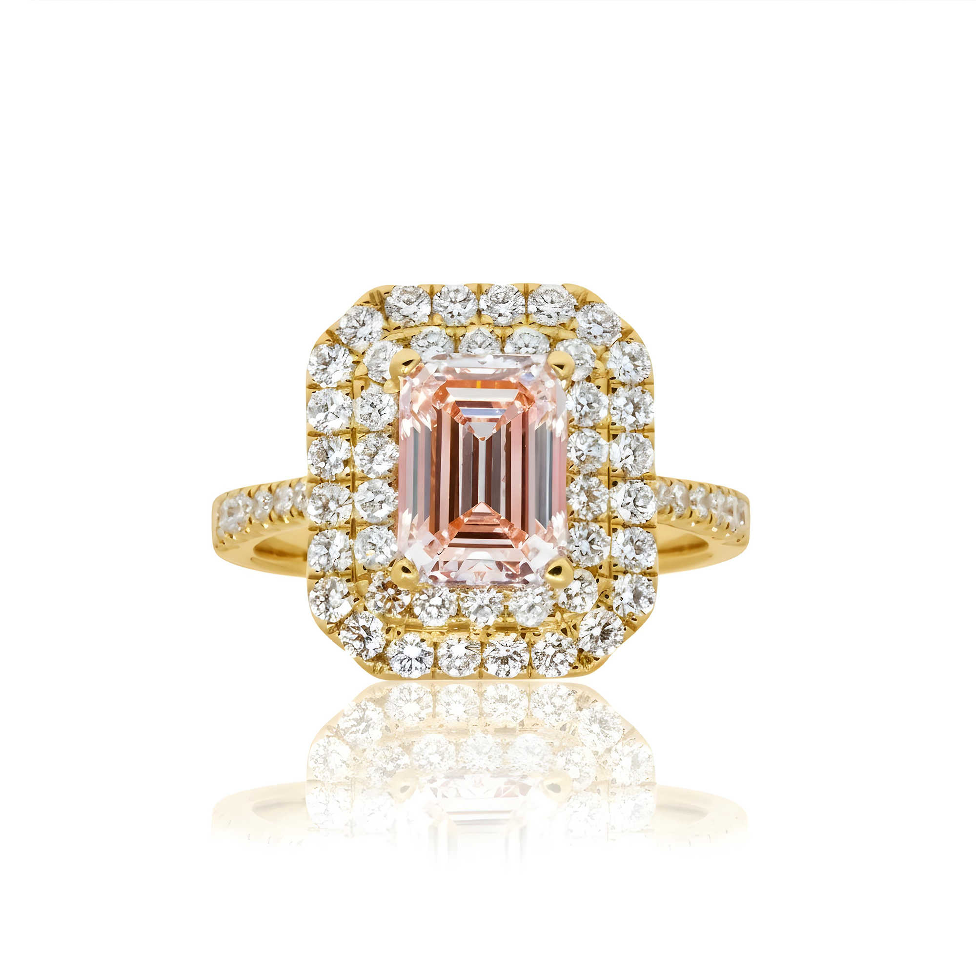 18K White Gold 2.08 Emerald Cut Fancy Intense Pink Diamond 3.08ctw
