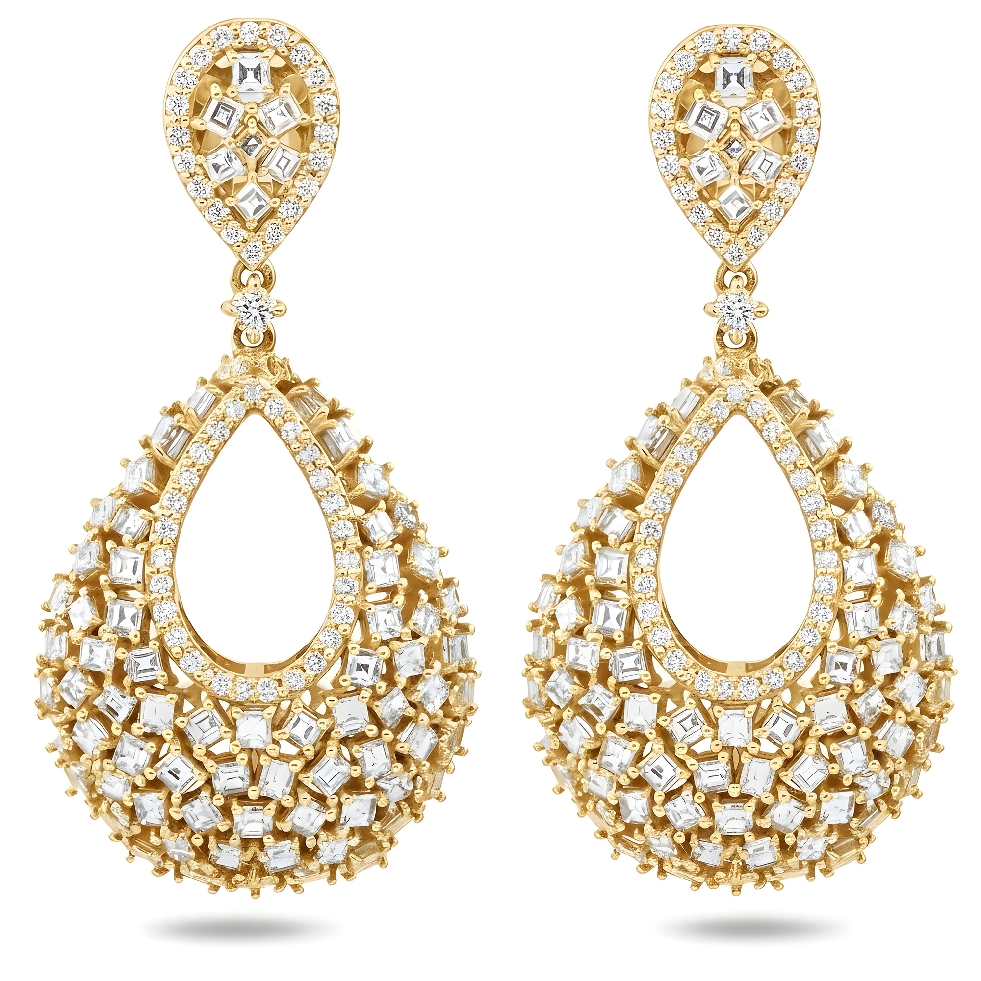 14K White Gold Asscher & Round Cut Drop Earrings 4.23ctw