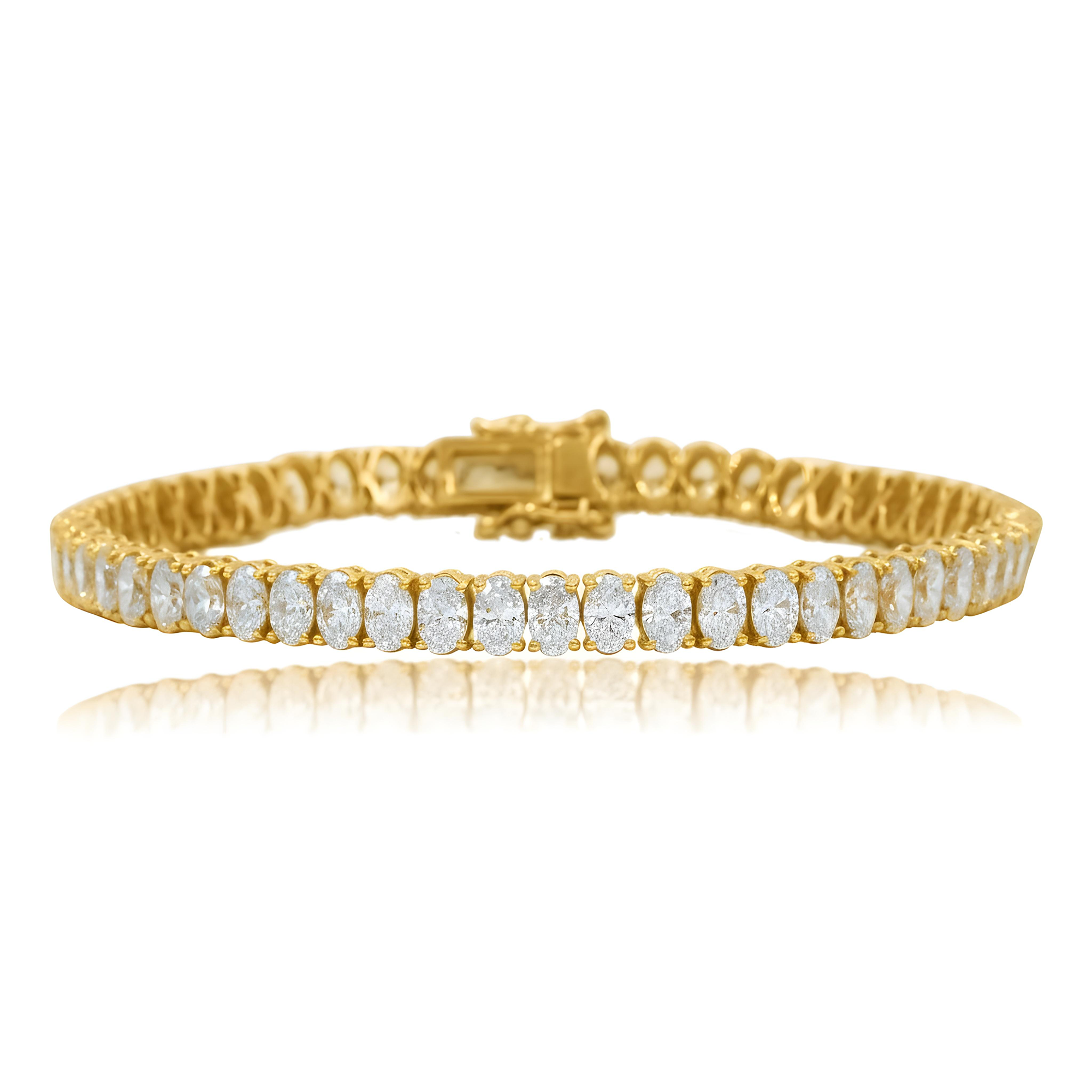 18K White Gold Oval Cut Diamond Tennis Bracelet 10.79ct