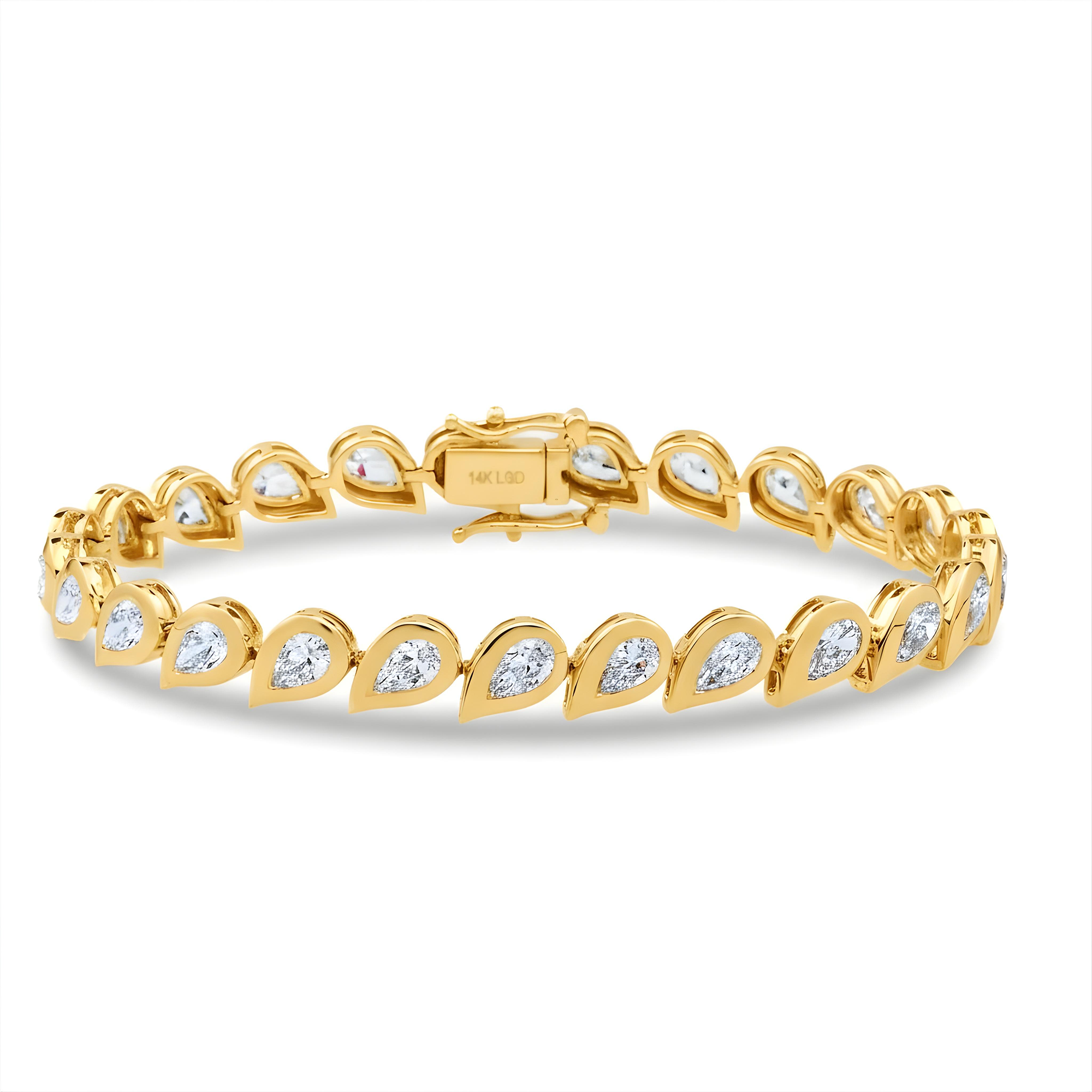 14K White Gold Bezel Set Pear Cut Diamond Bracelet 5.47ct