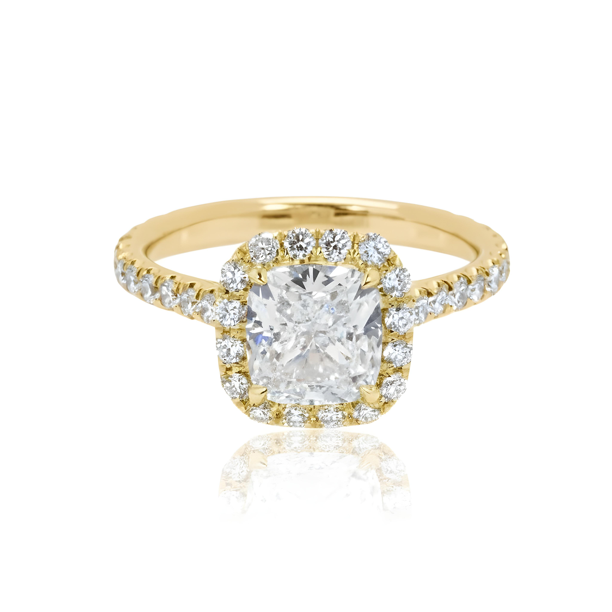 GIA Platinum 2.01ct Cushion Cut Diamond Engagement Ring W/ Halo 2.86ctw